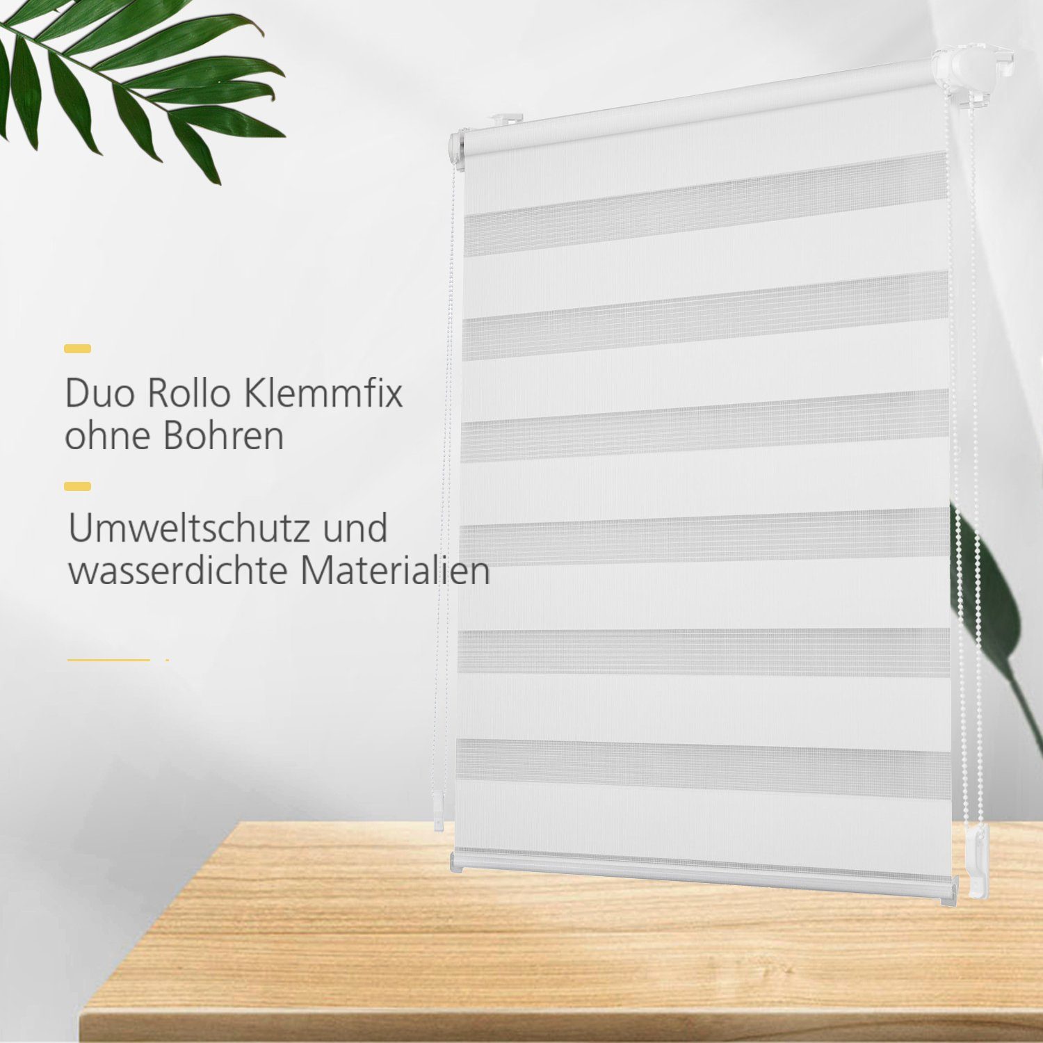 i@home, Klemmträgern, Duo mit Rollo blickdicht, Doppelrollo freihängend, Bohren, Lichtschutz,ohne Rollo Klemmfix, Weiß