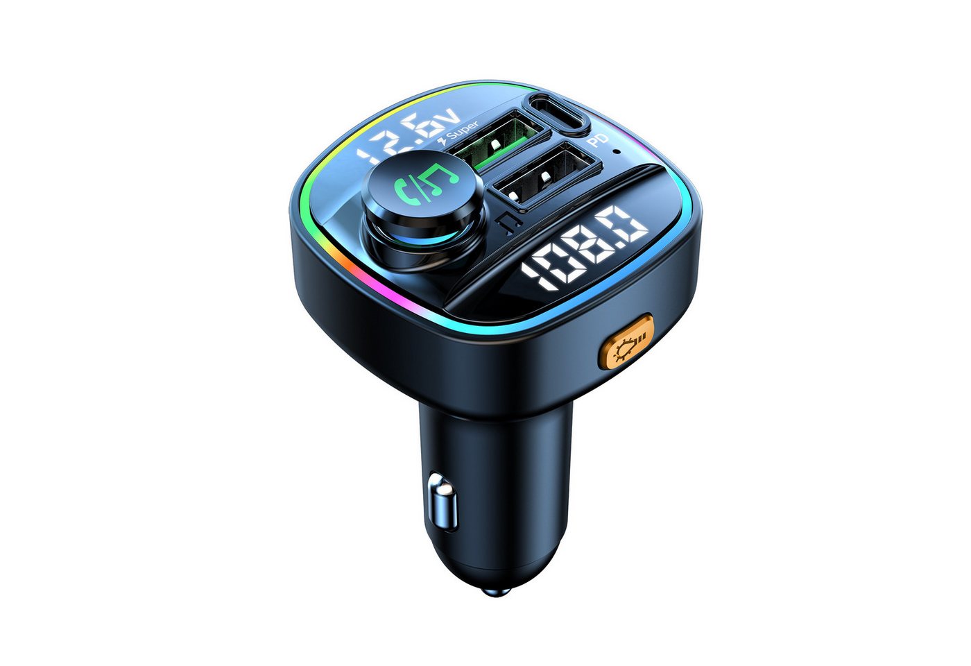 Senmudi Zigarettenanzünder-Verteiler Bluetooth 5.0 FM Transmitter für Auto Ladegerät USB KFZ-Transmitter (Leistungsstarke Doppel-Mikrofone mit Rauschunterdrückung & Bass-Boost, Musik-Player, USB-Stick, Einhandbedienung,auto-bluetooth), Kompatibel mit iPad