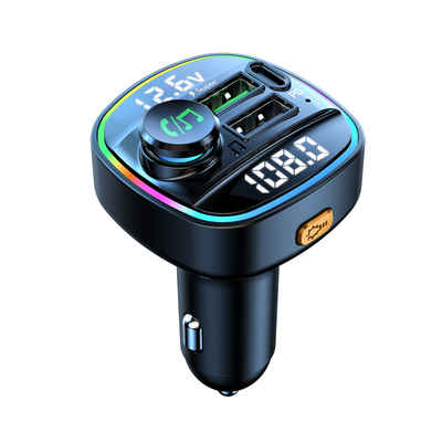 Senmudi Zigarettenanzünder-Verteiler Bluetooth 5.0 FM Transmitter für Auto Ladegerät USB KFZ-Transmitter (Leistungsstarke Doppel-Mikrofone mit Rauschunterdrückung & Bass-Boost, Musik-Player, USB-Stick, Einhandbedienung,auto-bluetooth), Kompatibel mit iPad/iPhone/MP3/4/PSP/Camera, aufladbar