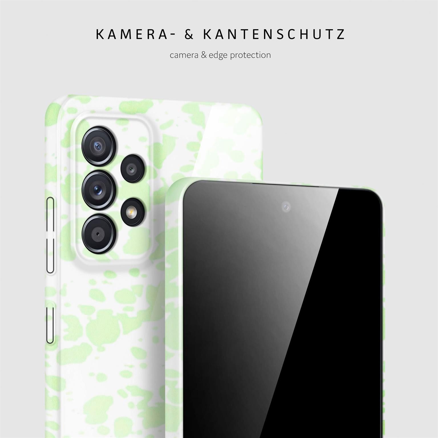 ONEFLOW Handyhülle für Samsung Galaxy A52 5G Splash Cover Flecken Weiß Grün 6,5 Zoll, Hülle mit Design Muster Designer Case Kameraschutz Handy Schutzhülle