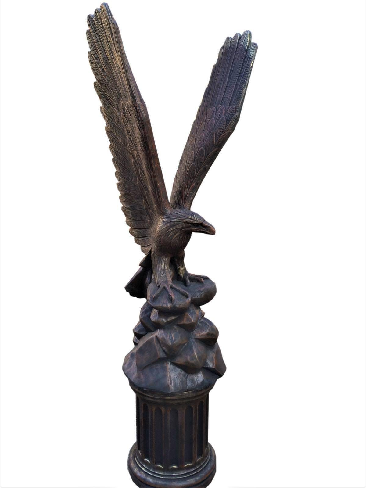 Antikes Wohndesign Gartenfigur XXL Adler mit Sockel Bronze Gold Optik Höhe: 232cm Gesamtgewicht: