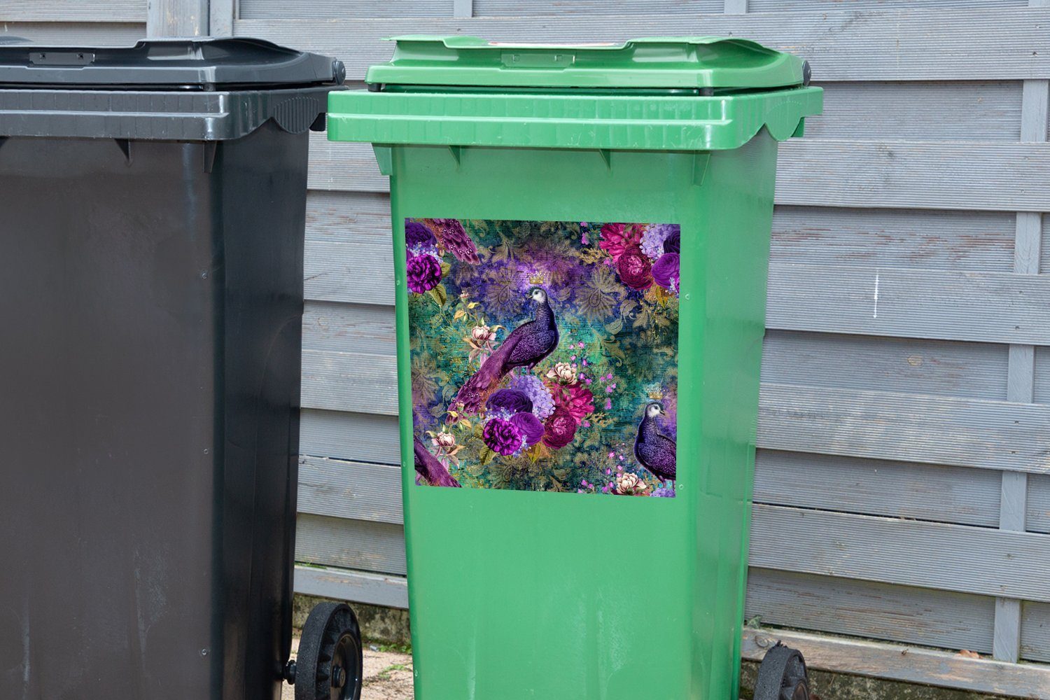 MuchoWow Wandsticker Muster (1 - Violett Pfau Mülleimer-aufkleber, St), Abfalbehälter Container, Sticker, Mülltonne, 
