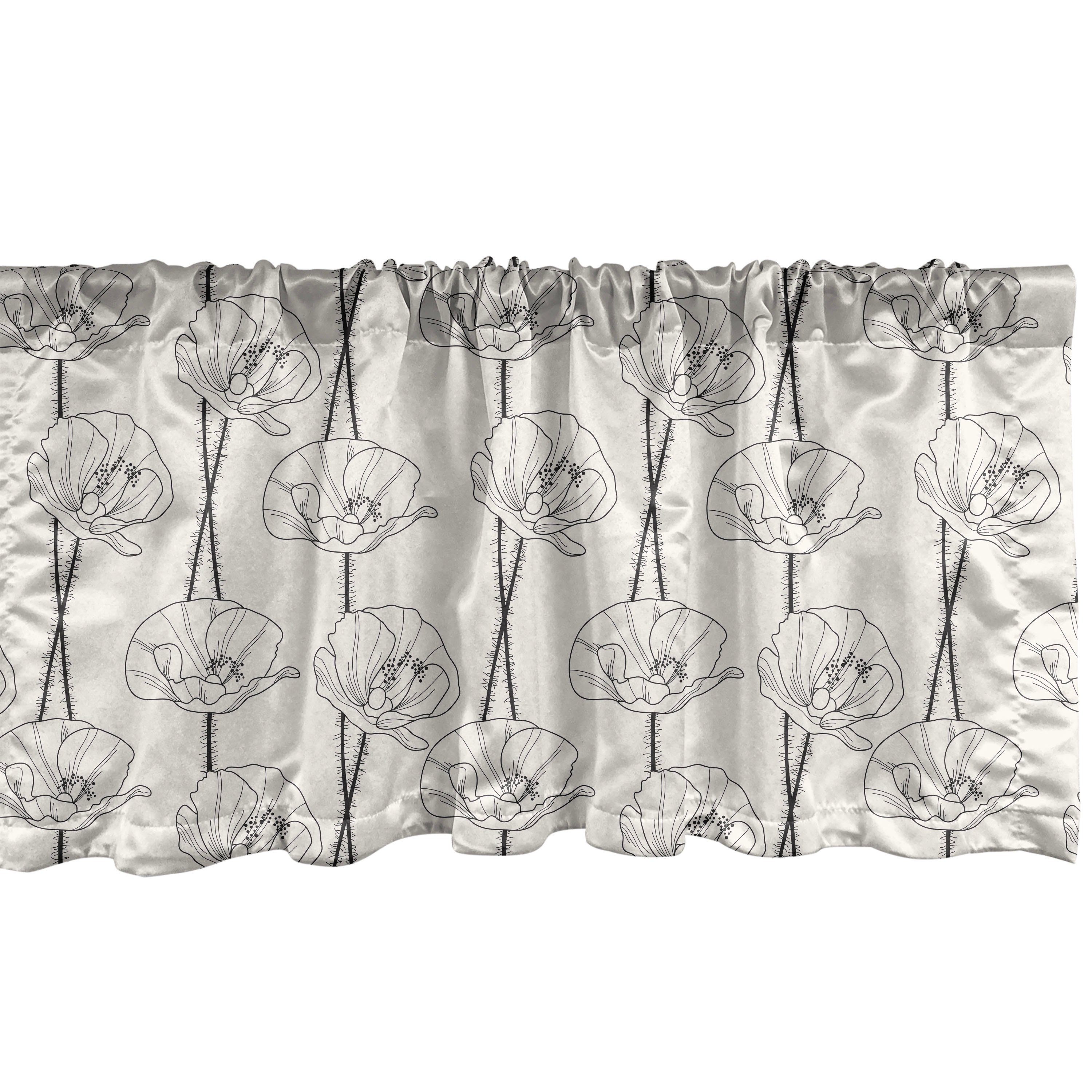 Scheibengardine Vorhang Volant für Küche Schlafzimmer Dekor mit Stangentasche, Abakuhaus, Microfaser, Mohn Abstrakt Stielen und Blumen