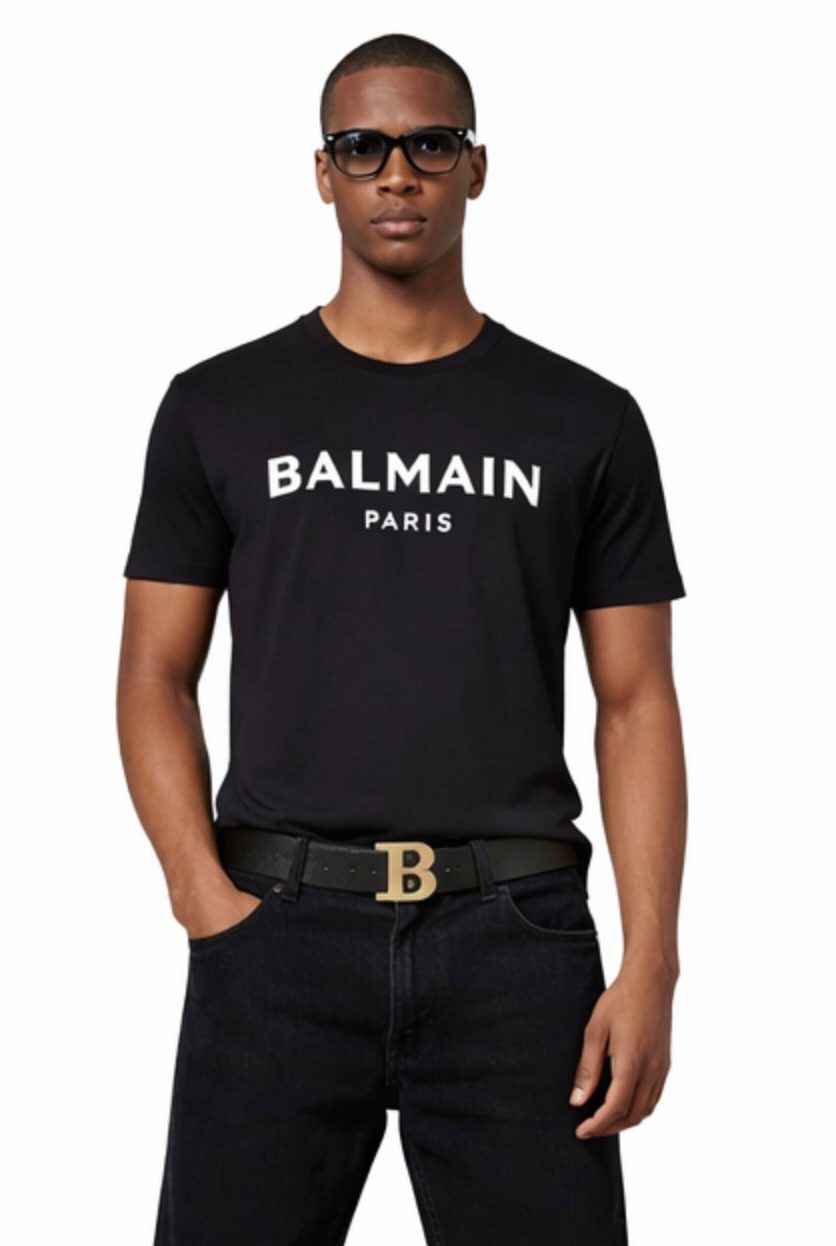 Balmain Paris T-Shirt Herren Flocked Tee Logo Straight Fit günstig online kaufen