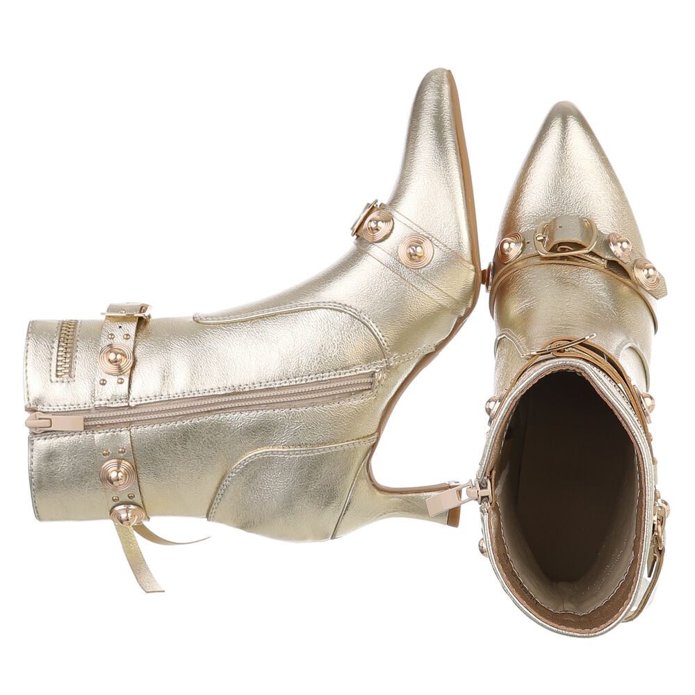 Ital-Design Damen Abendschuhe Party & Clubwear Stiefelette (87740194) Pfennig-/Stilettoabsatz Stiefeletten in Gold