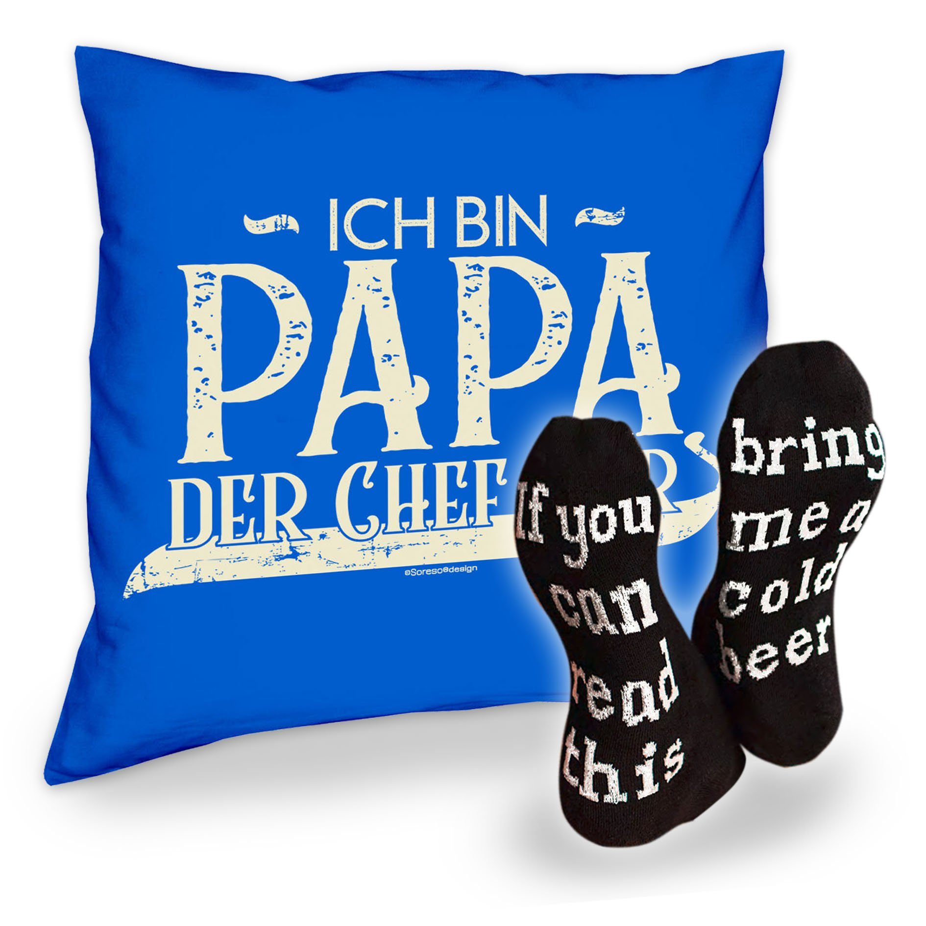 Dekokissen hier Soreso® Geburstag Vatertag Geschenk mit royal-blau bin Weihnachten Papa Spruch, Bier und Kissen Socken der Ich Chef