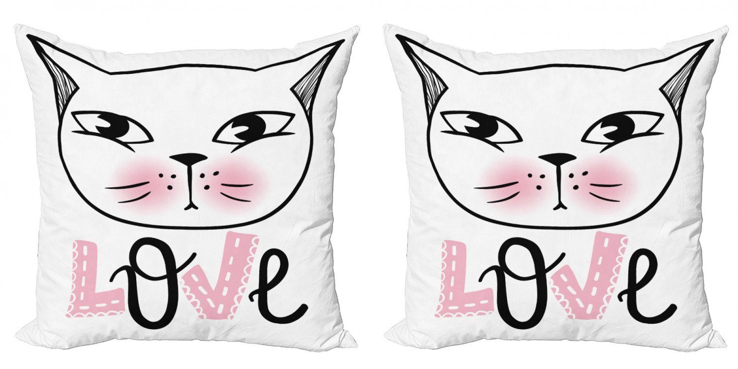 Kissenbezüge Modern Accent Doppelseitiger Digitaldruck, Abakuhaus (2 Stück), Süße Katze Kitten Gesicht und Liebe Typografie
