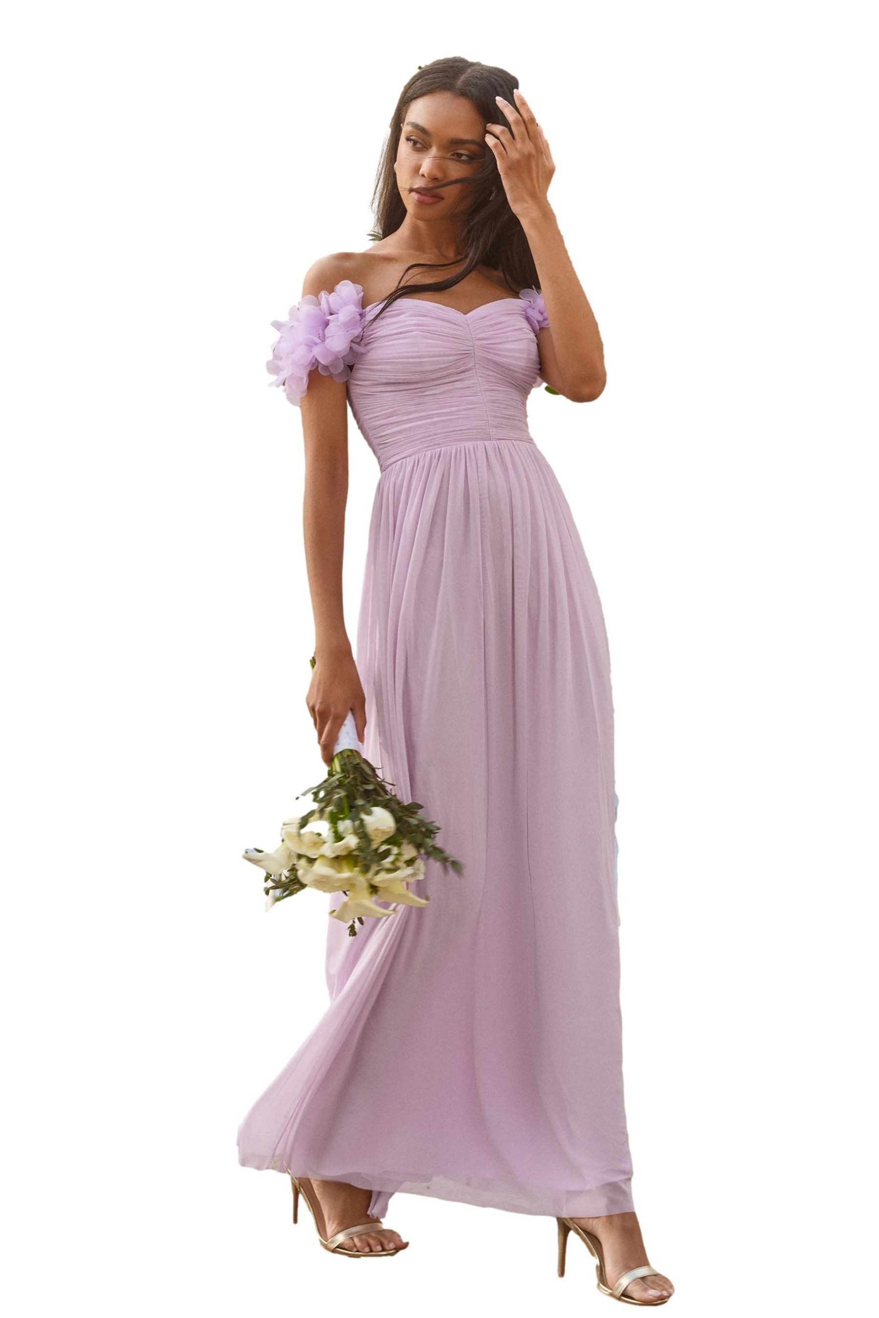 LIPSY Maxikleid Schulterfreies Maxikleid mit 3D-Blumen, Brautmode (1-tlg) günstig online kaufen