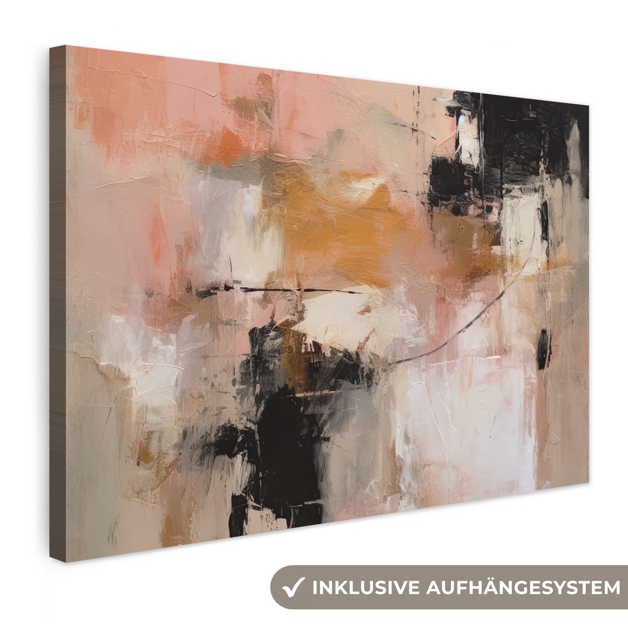 OneMillionCanvasses® Leinwandbild Kunst - Abstrakt - Beige - Farbe, Fotodruck (1 St), Wandbilder Wohnzimmer Schlafzimmer 90x60 cm