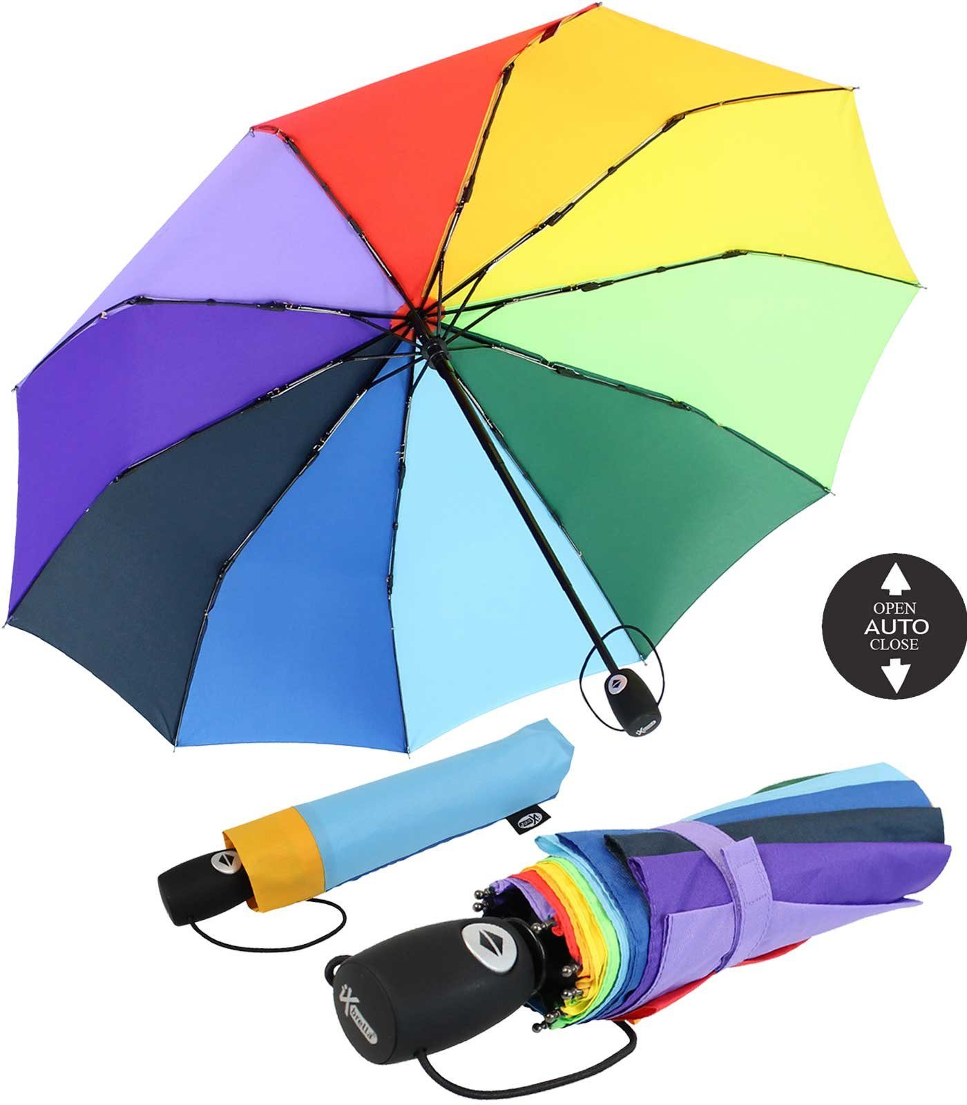 iX-brella Taschenregenschirm Regenbogen-Schirm 10-teilig extra stabil Automatik, farbenfroh