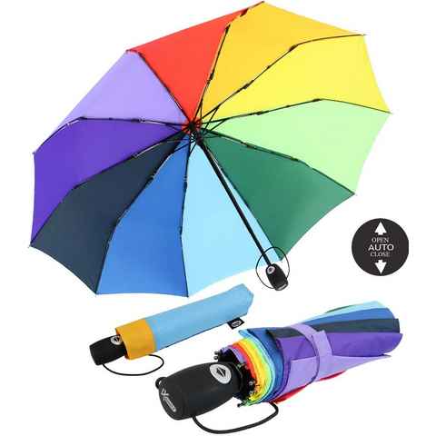 iX-brella Taschenregenschirm Regenbogen-Schirm 10-teilig extra stabil Automatik, farbenfroh