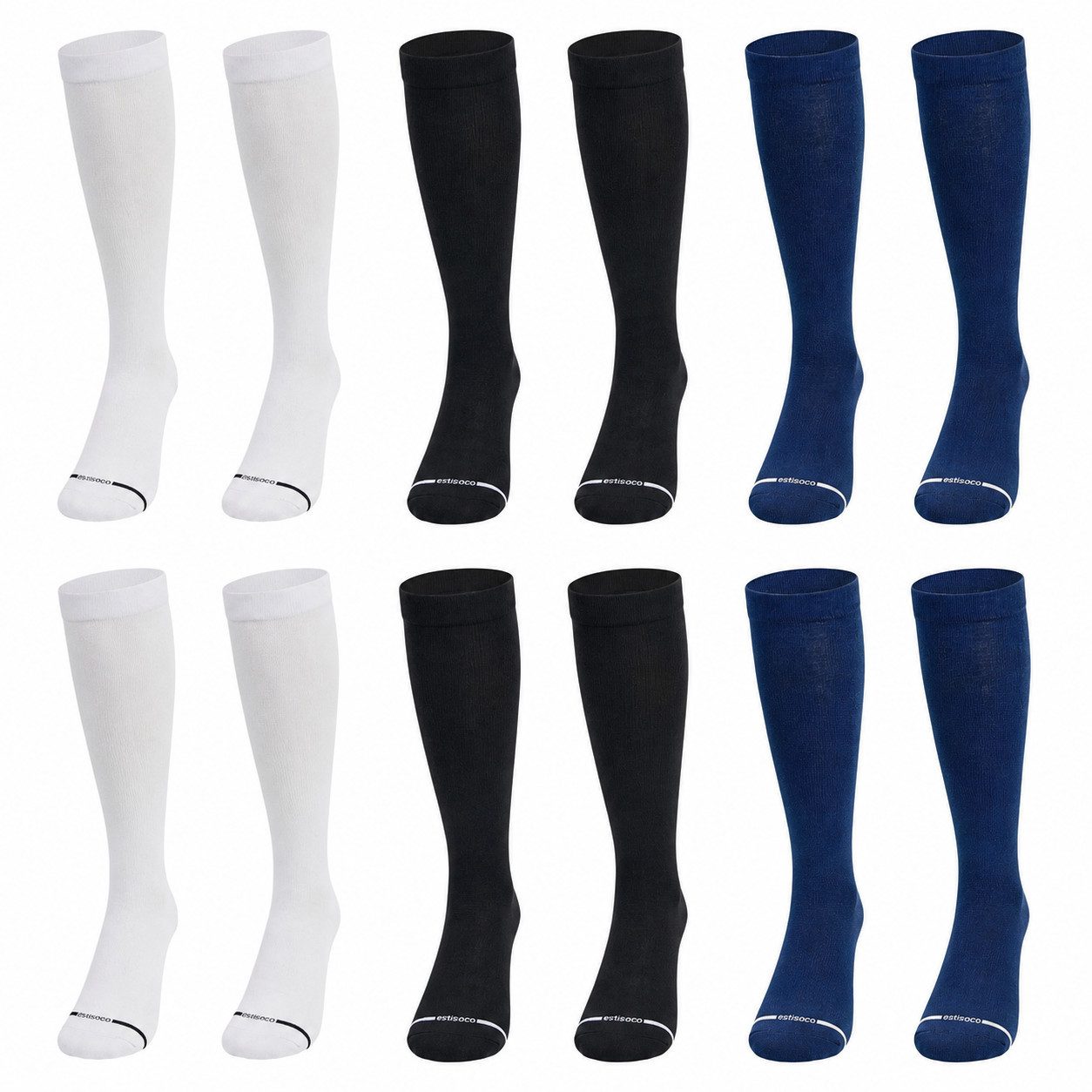 RAIKOU Kompressionsstrümpfe Klasse 1 Damen & Herren Stützkniestrümpfe 6 Paar (3er-Pack x 2, 6 Paar) Atmungsaktiv,Kompression,Alltag,Sport,Reisen