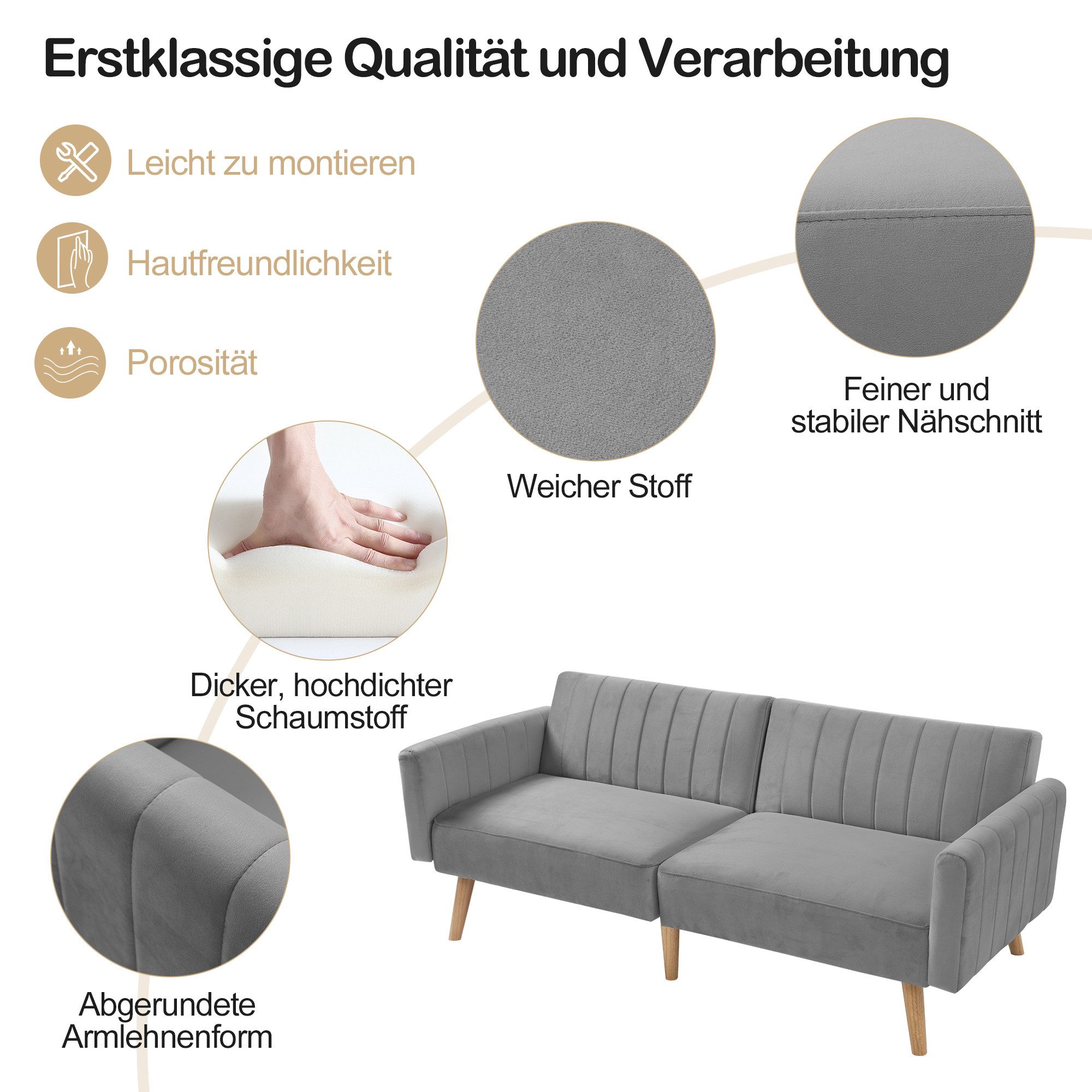 HAUSS SPOLE Schlafsofa 2-in-1-Sofa & Schlafsofa, Rückenlehne 3-fach klappba günstig online kaufen