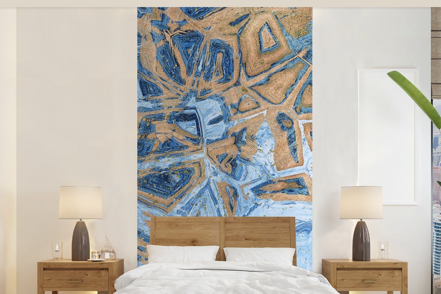 Wohnzimmer St), Küche, MuchoWow Fototapete - Blau, bedruckt, für Farbe (2 Gold - Marmor - Schlafzimmer Fototapete Matt, Vliestapete