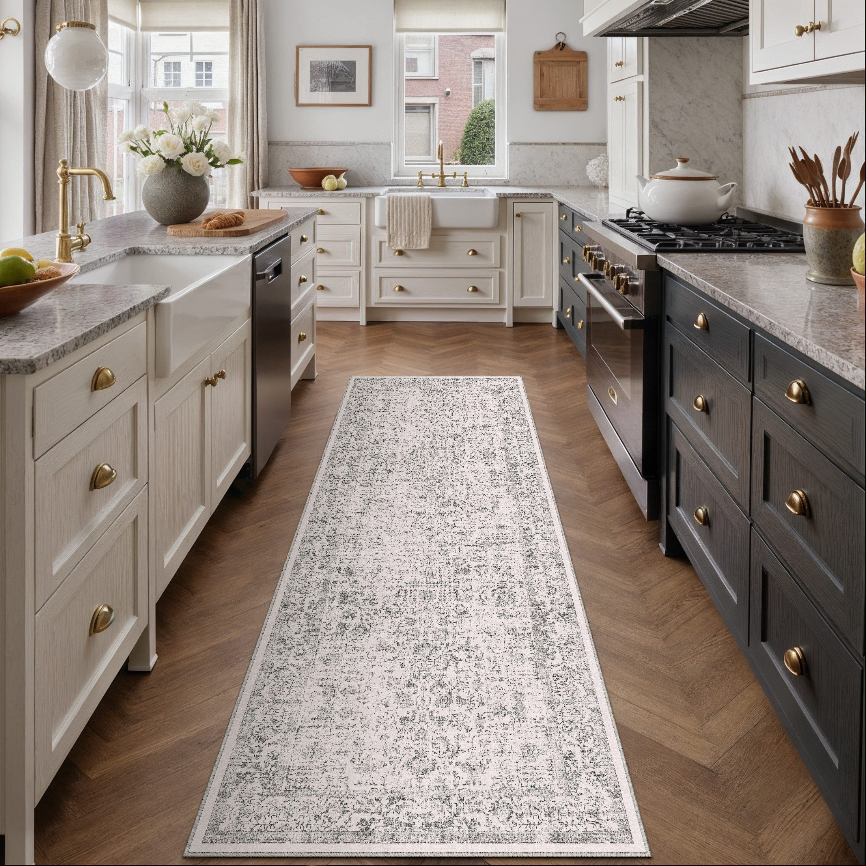 PURECOZY Teppich kurzflor, Wohnzimmerteppich, rutschfester Teppich, Vintage-Stil, rechteckig, Höhe: 50 mm, geeignet für verschiedene Innenräume, 240x60cm