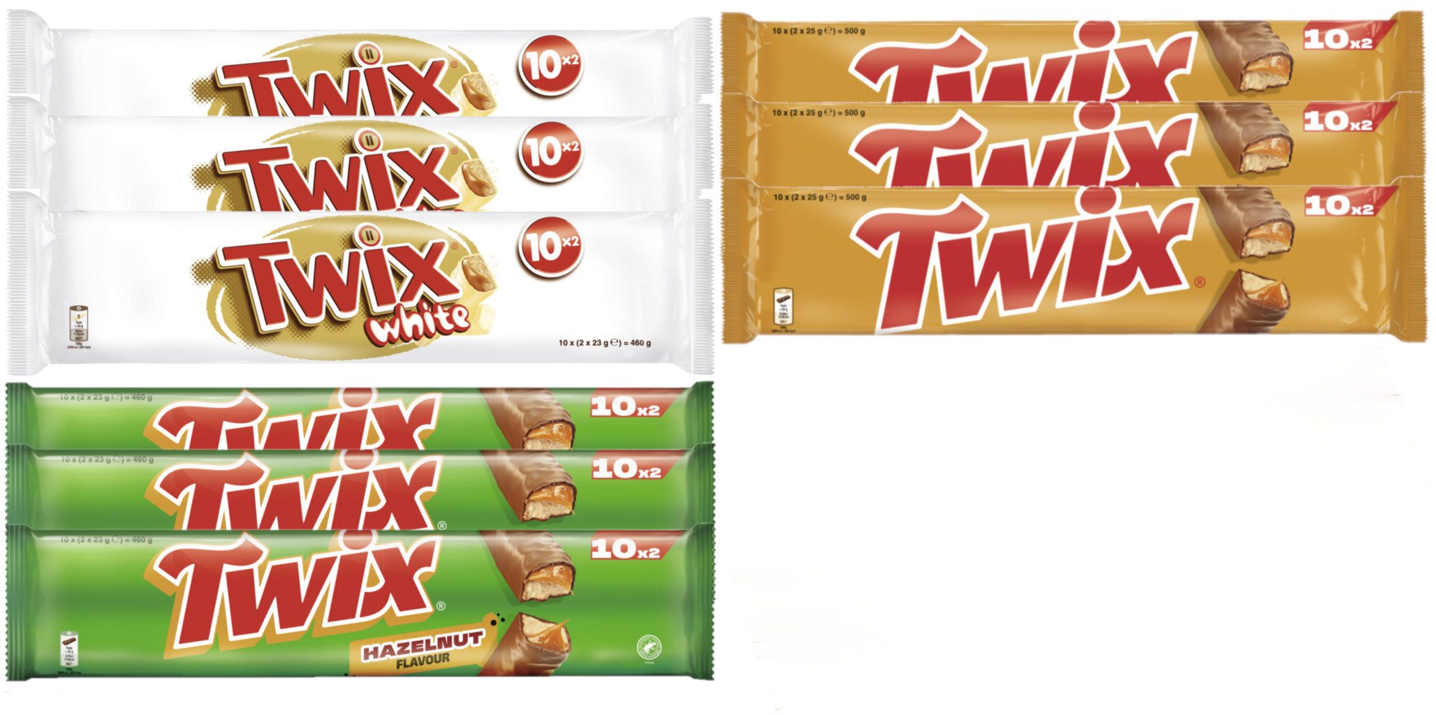 Twix Süßigkeit TWIX Mega-Mix 4260g - Original, Haselnuss, White - 9 Packungen