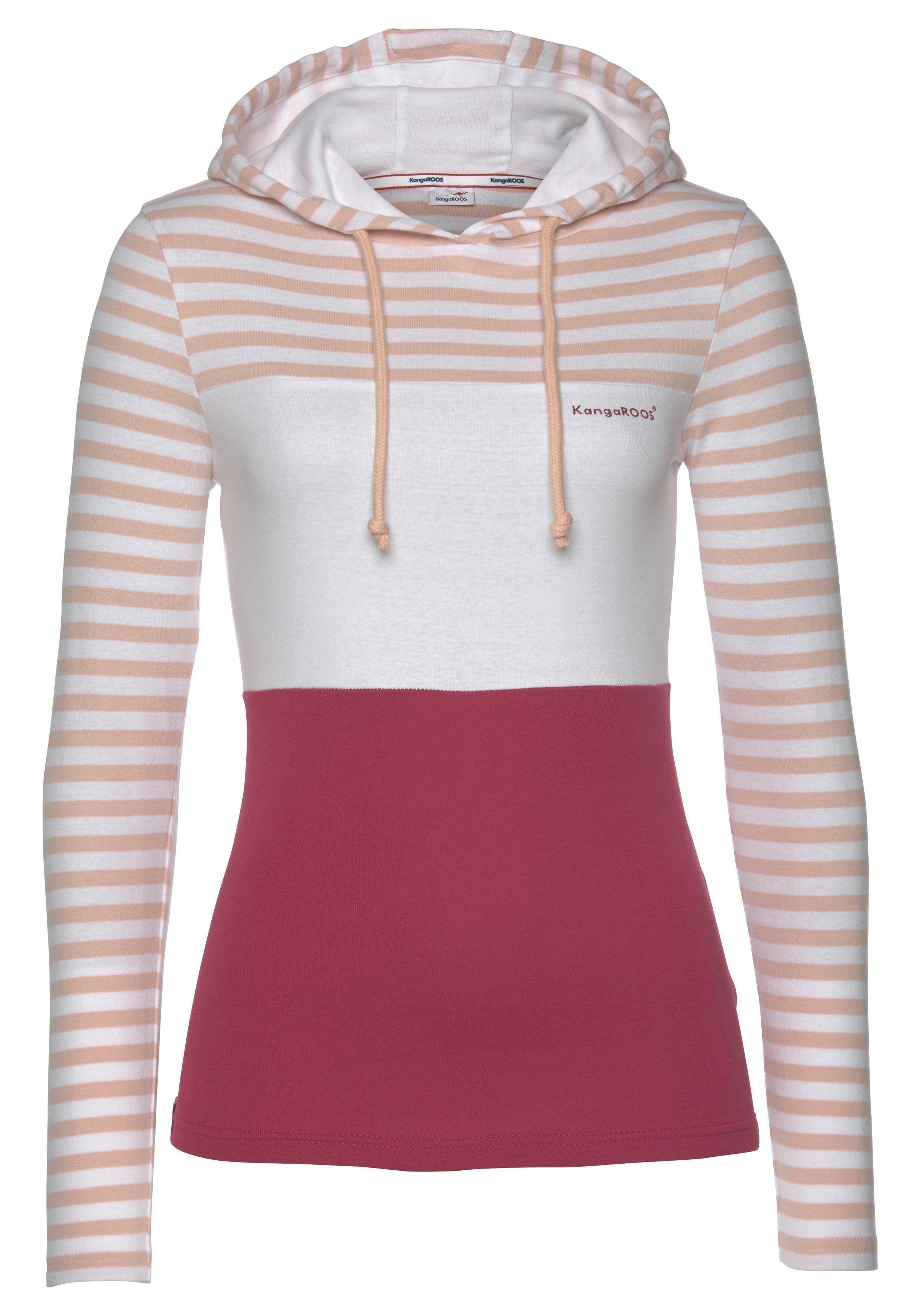 Design KangaROOS in verspielter rosa-weiß-bordeaux mit Kapuzenshirt Ringel-Optik Colorblocking