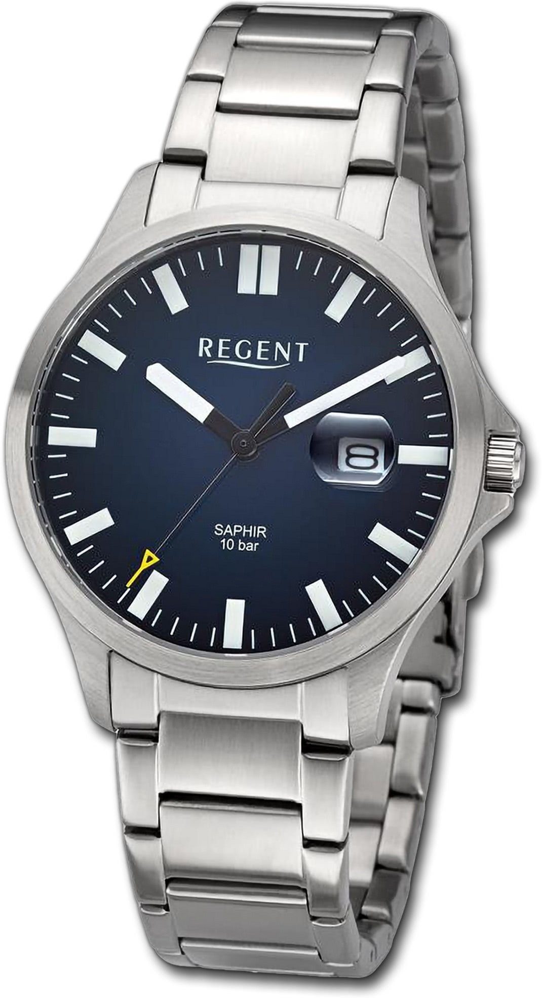 Regent Quarzuhr Regent Armbanduhr silber, Herrenuhr Metallarmband (ca. groß Gehäuse, rundes 40mm) Analog, extra Herren
