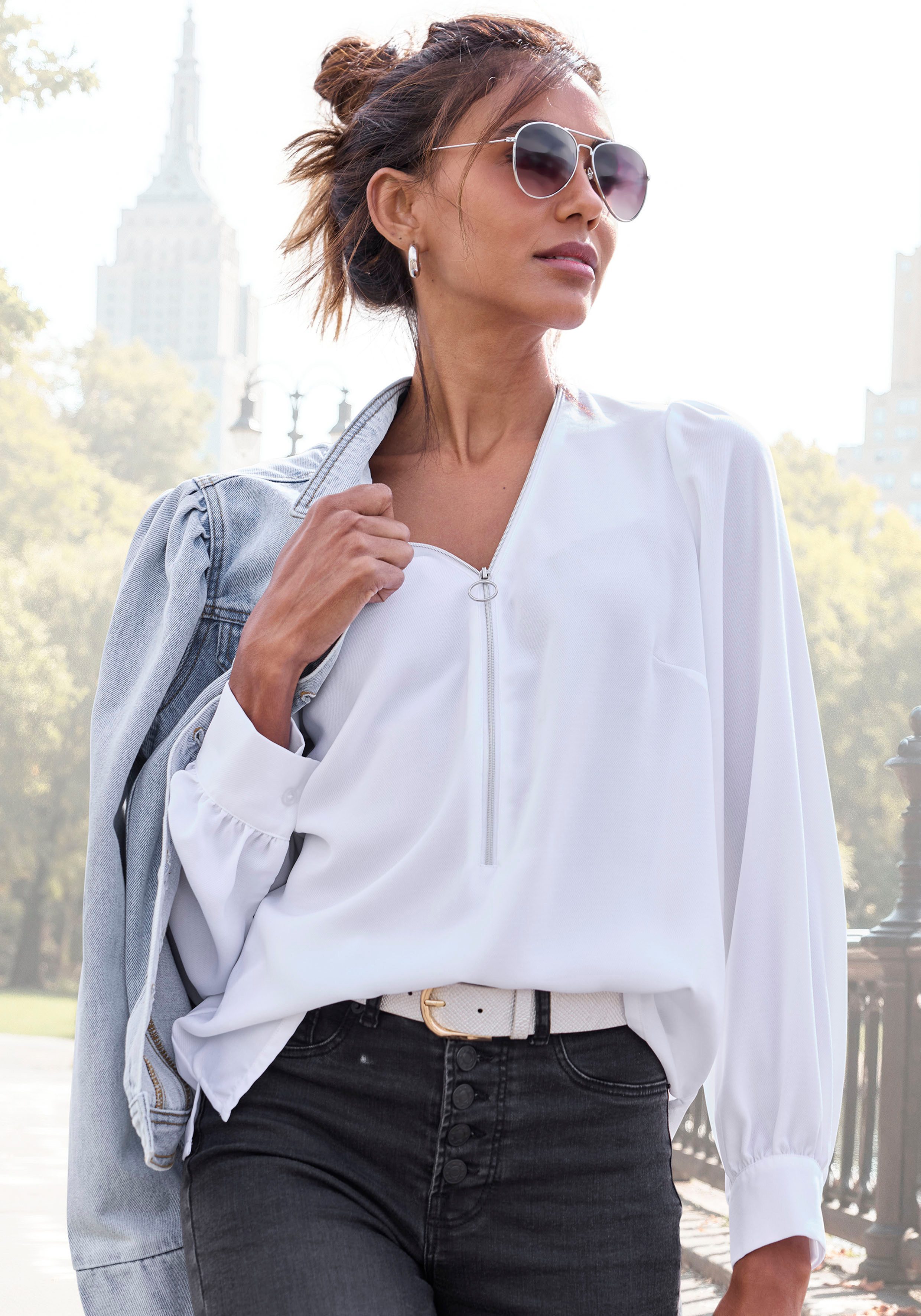 LASCANA Langarmbluse mit Reißverschlussdetail, elegante Damenbluse günstig online kaufen