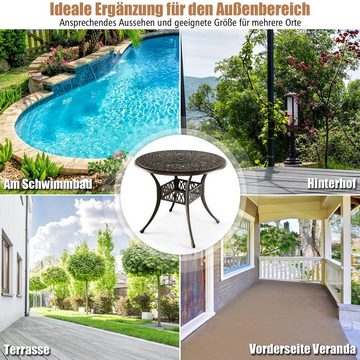 COSTWAY Bistrotisch Gartentisch, rund, φ90 cm, mit Schirmloch, aus Alu