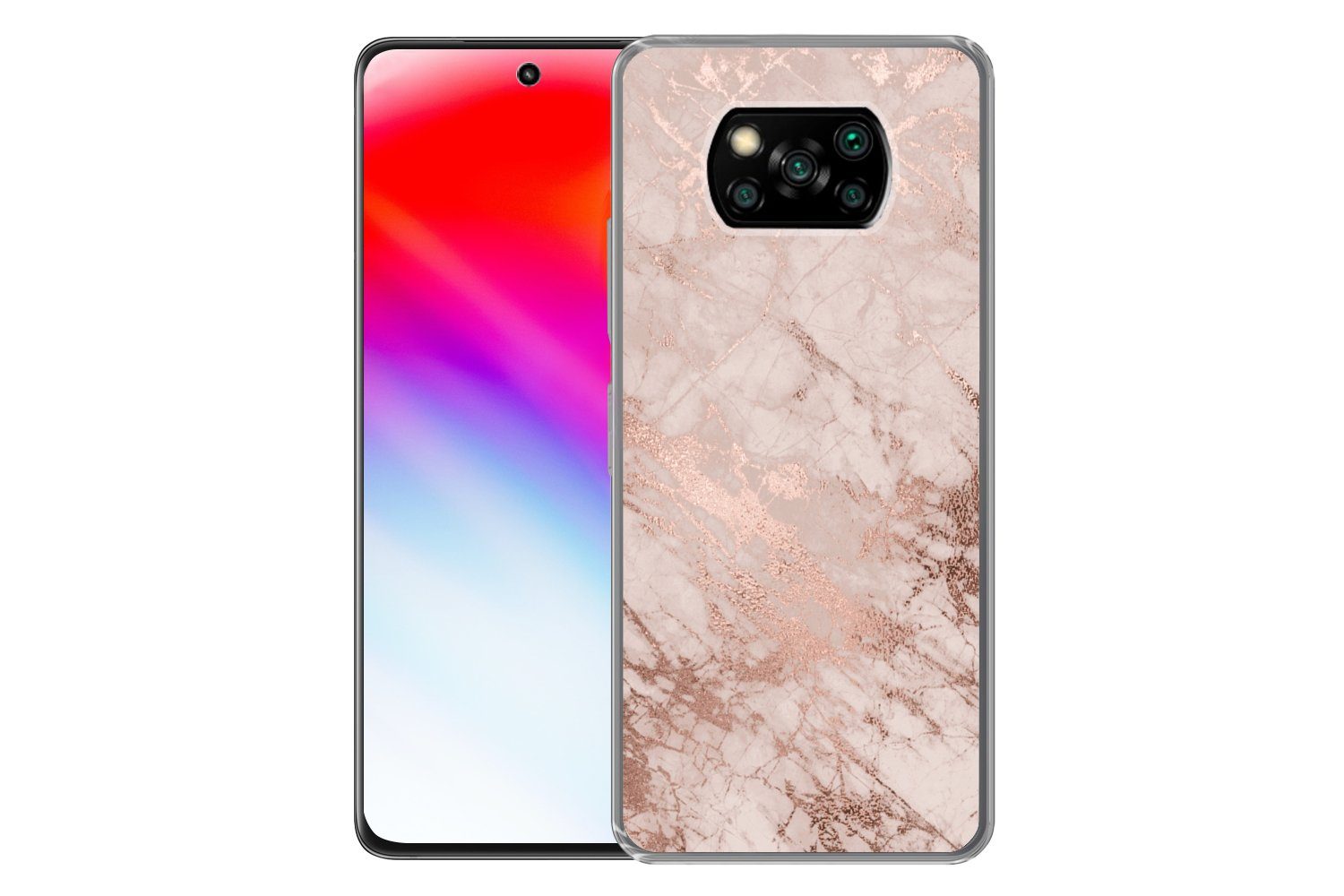 MuchoWow Handyhülle für Xiaomi Poco X3 Pro Marmor - Rosa - Luxus - Marmoroptik - Glitzer -, Phone Case, Silikon, Schutzhülle Dünn