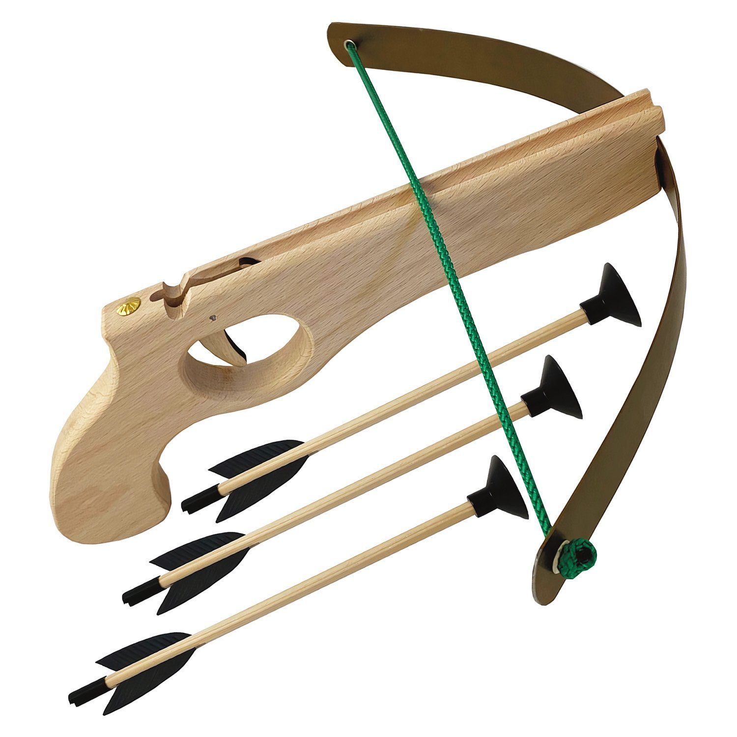 BestSaller Kinderbogenset Holz Armbrust klein mit Stahlbogen ca. 25 cm, inklusive 3 Bolzen 1213 (4-tlg), Holz Armbrust mit Stahlbogen, inkl. 3 Bolzen