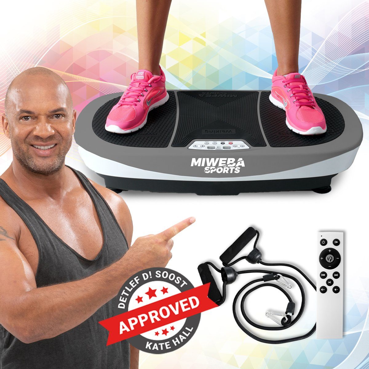 Miweba Sports Vibrationsplatte Vibrationsboard MV200 inkl. Fernbedienung - 3D-Vibration, 400 W, 99 Intensitätsstufen, (Widerstandsbänder & Übungsposter, LED-Display, Ganzkörpertraining, Fettverbrennung, Trainingsgerät, Sportgeräte Fitnessgeräte für Zuhause, 3 tlg., Bluetooth, 6 vordefinierte Trainingsprogramme, 2 Motoren, 150 kg Traglast), 3 J. Garantie - Vibrationstrainer Sportgerät Fitnessgerät Grau