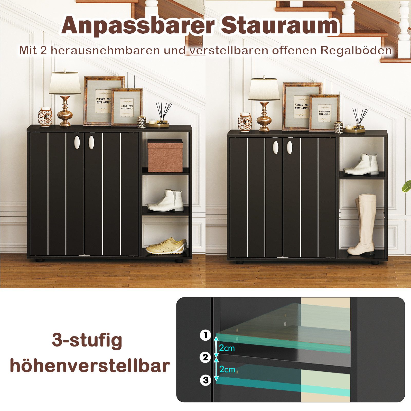 COSTWAY Schuhschrank Schuhregal mit verstellbare Regal, Holz, 12-15 Paar Schuhe – Bild 2 von 5