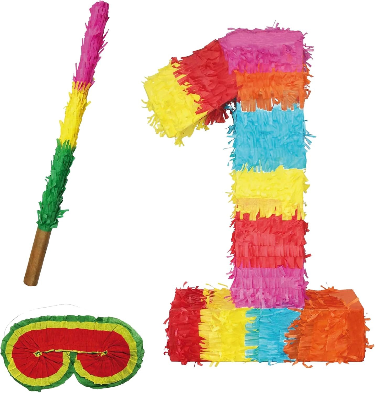Party Factory Pinata Pinata Zahlen Set 0-9, Stab & Maske Kindergeburtstag Schlagpinata, 50 x 35 x 8cm