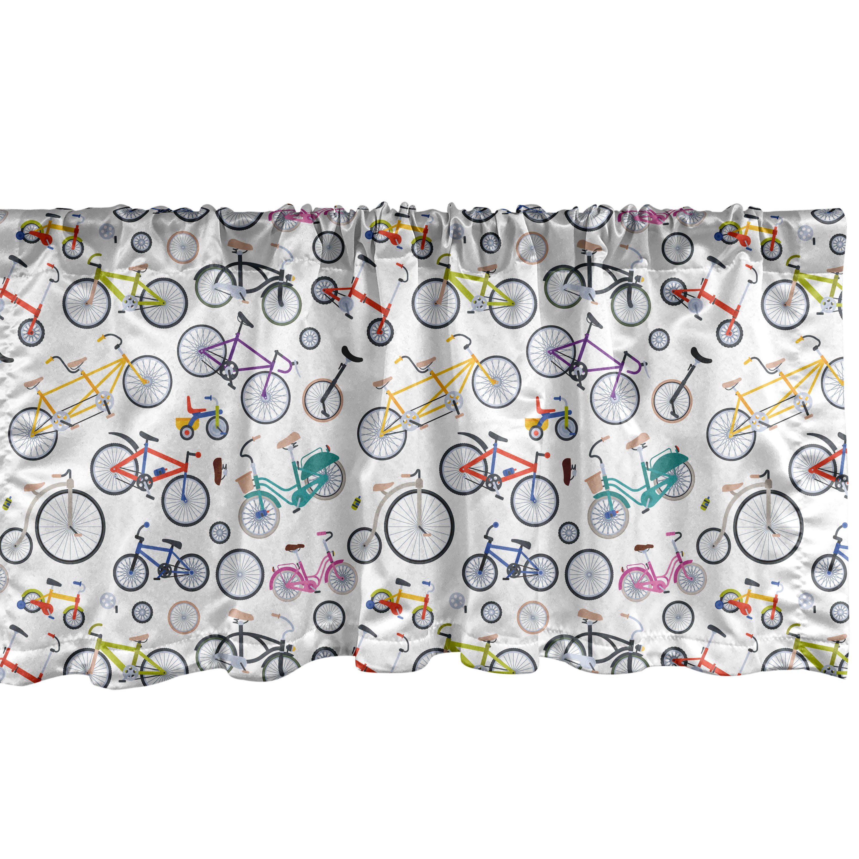 Abakuhaus Scheibengardine Vorhang Volant für Küche Schlafzimmer Dekor mit Stangentasche, Microfaser, Fahrrad Retro bunte Fahrräder