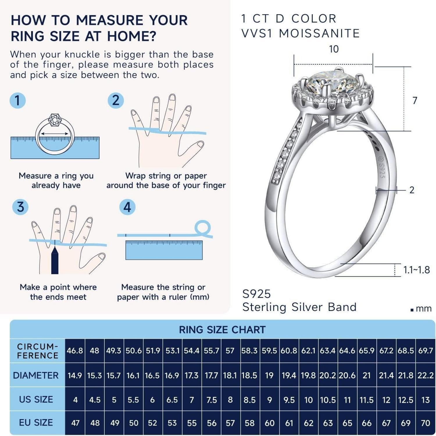 LuxusKollektion Verlobungsring Verlobungsring Damen Silber 1 Karat Moissainte Ring Halo Valentinstag