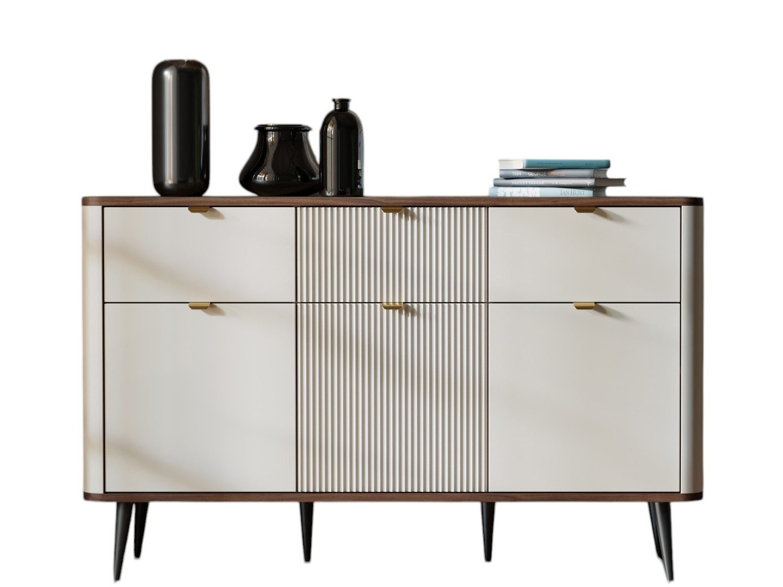 Compleo Kommode mit 3 Schubladen LILIA, Kaschmir, Metallfüße, 3 türen