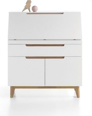 MCA furniture Sekretär Cervo (in weiß Lack mit Asteiche massiv, 97 x 113 cm), viel Stauraum, mit ausziehbarer Stütze