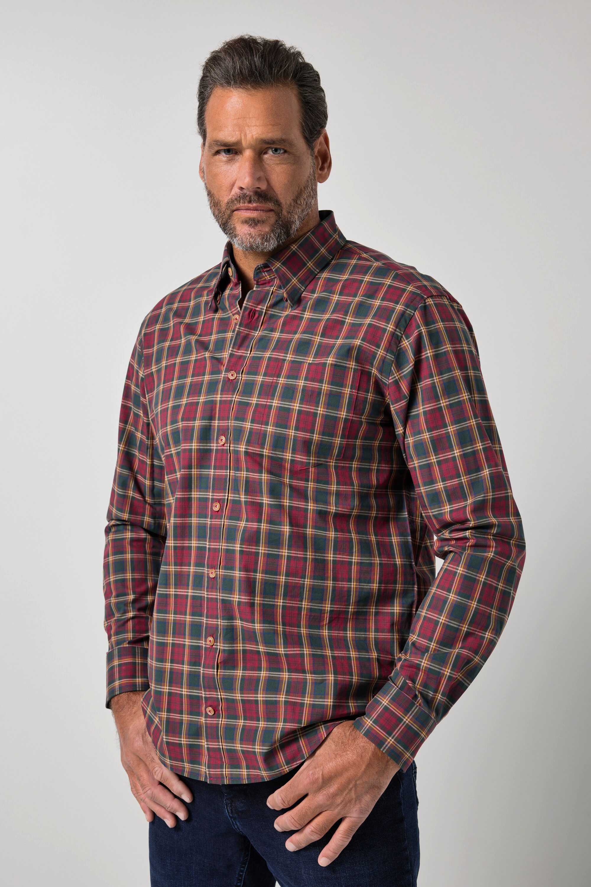 JP1880 Businesshemd Karohemd Langarm verdeckter Buttondown-Kragen