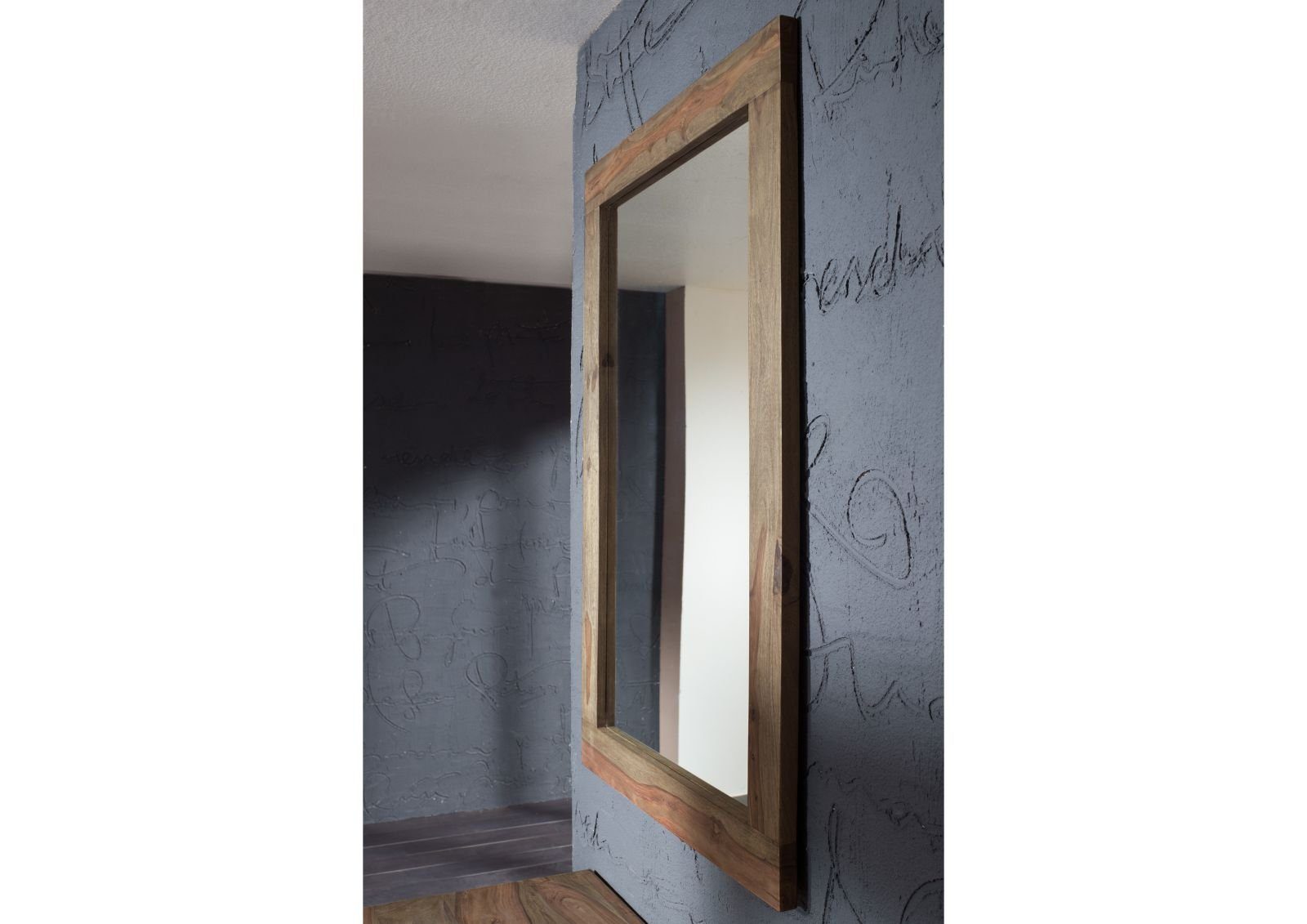 geradliniges Spiegel (Moderner NATURE GREY 118x3x80 Spiegel, Massivmoebel24 Design, Sheesham geölt Massivholz grau montiert)