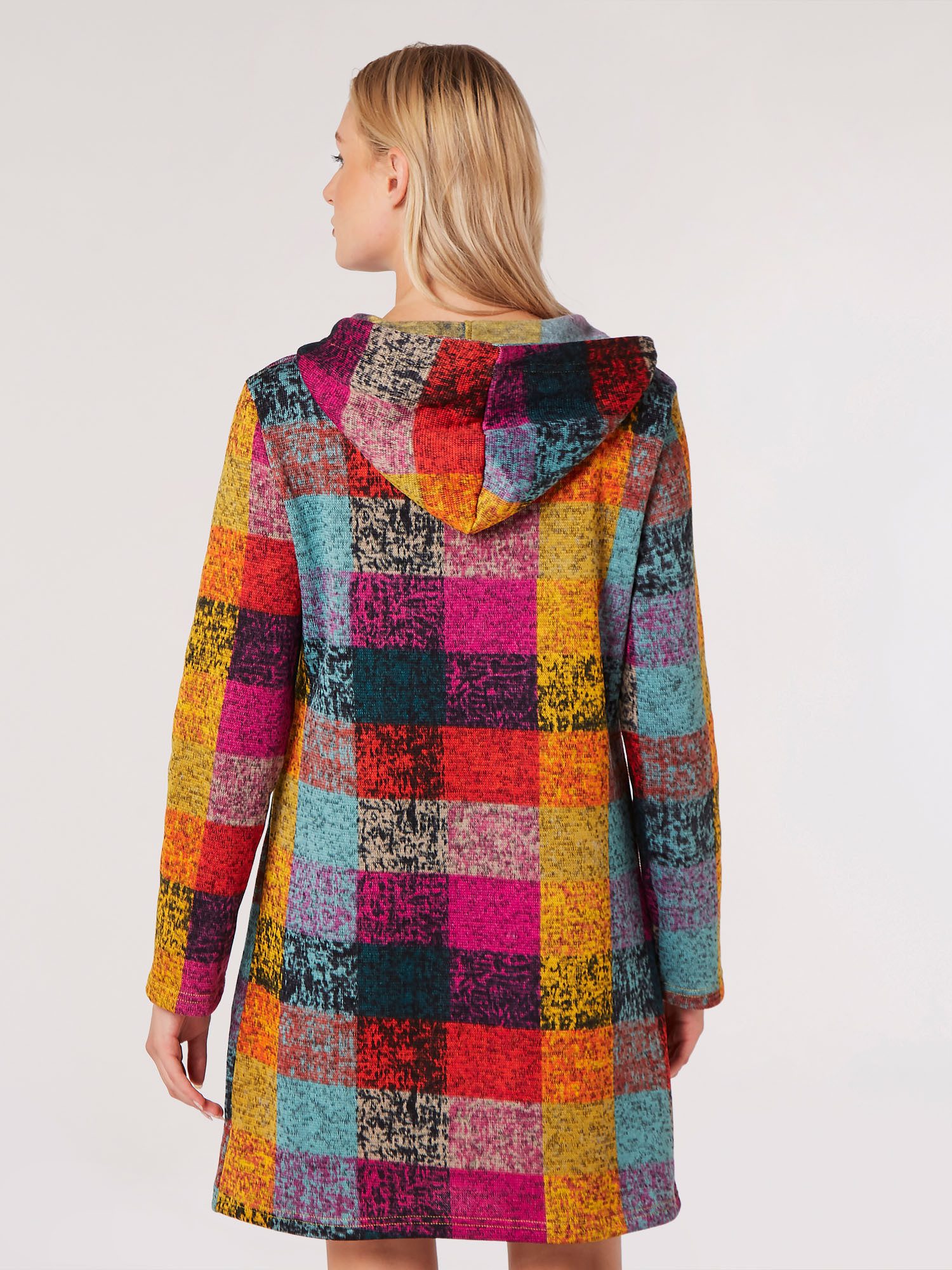 Apricot Wollmantel Cardigan-Jacke mit Kapuze, mit Patchwork-Look