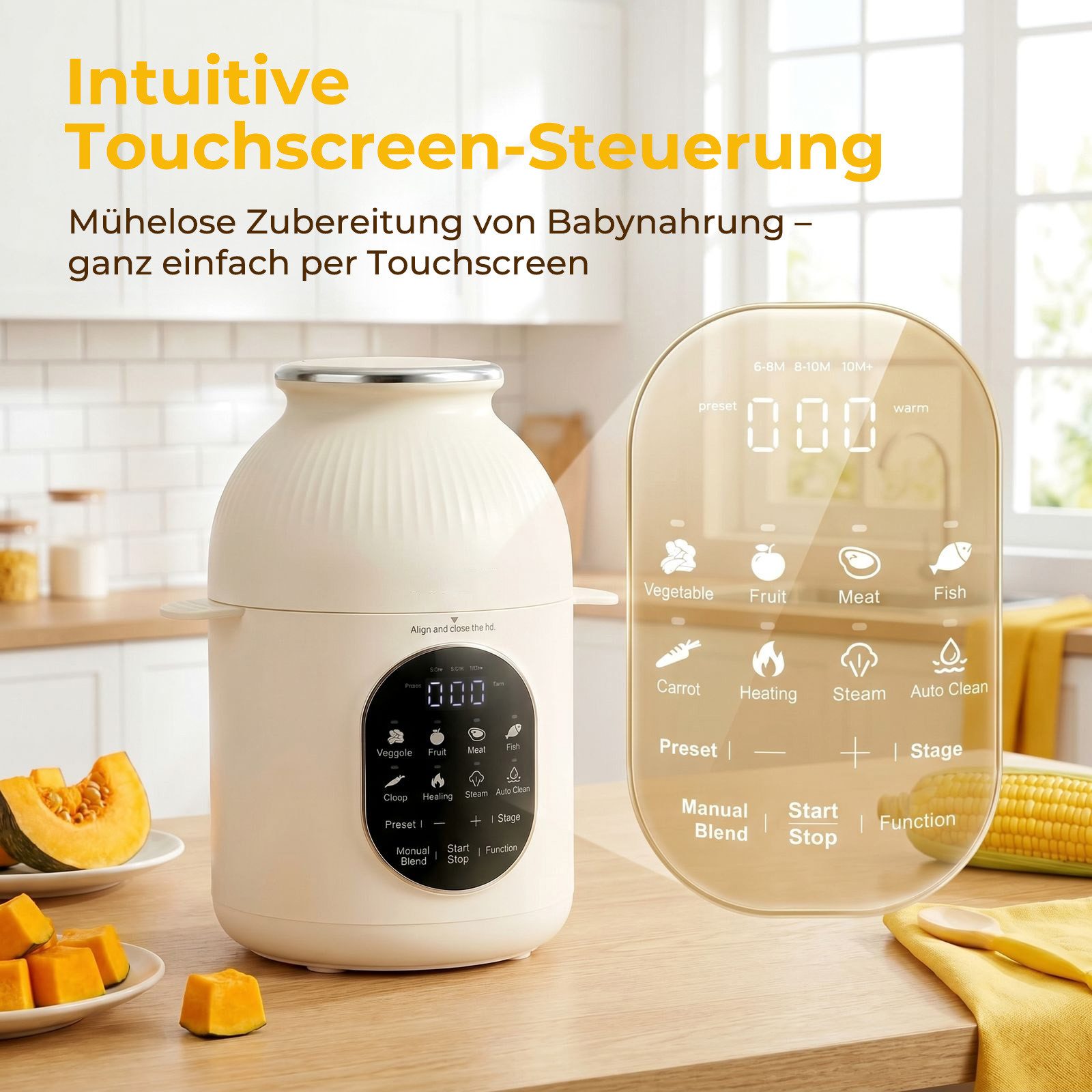 FOHERE Babynahrungszubereiter Automatischer Zerkleinerer, Dampfgarer und Mixer, aus Edelstahl, weiß