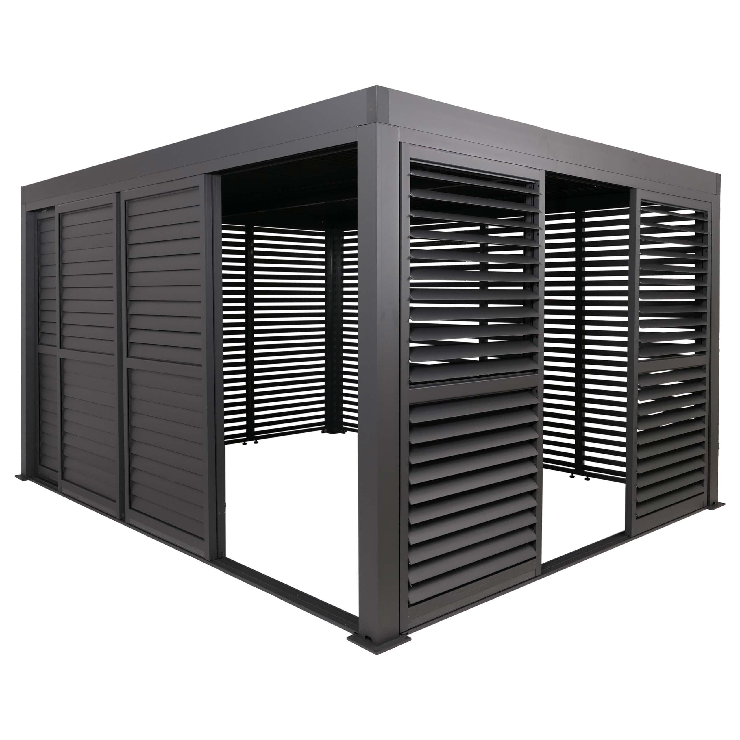 PROREGAL® Pergola Alu mit Lamellenpaneel und Schiebetüren Pavillon Weiß/Anthrazit, BxTxH: 400x300x220 cm