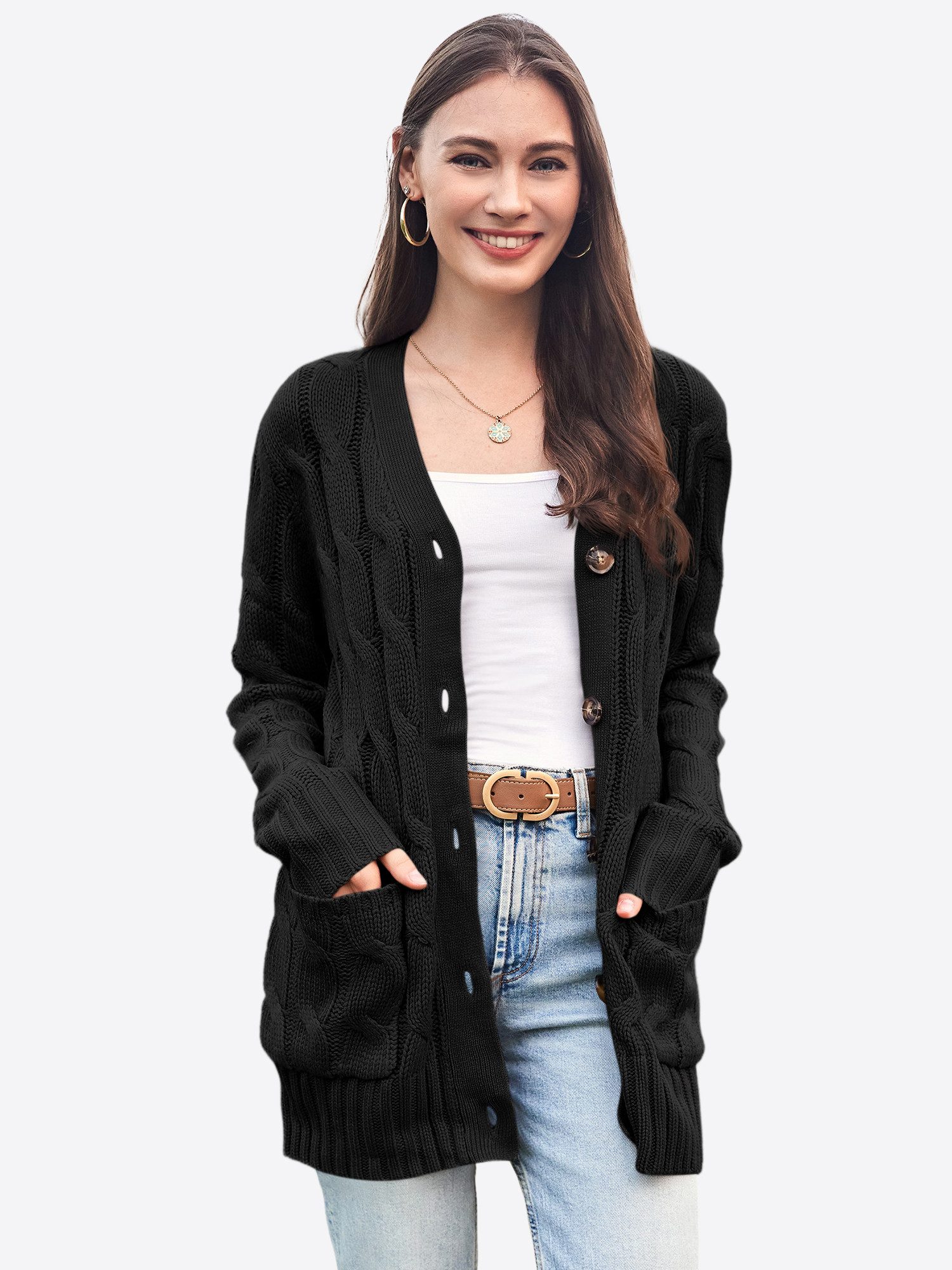 Imily Bela Cardigan Damen Langarm Button-Down Zopfmusterjacke (Packung, 1-t günstig online kaufen