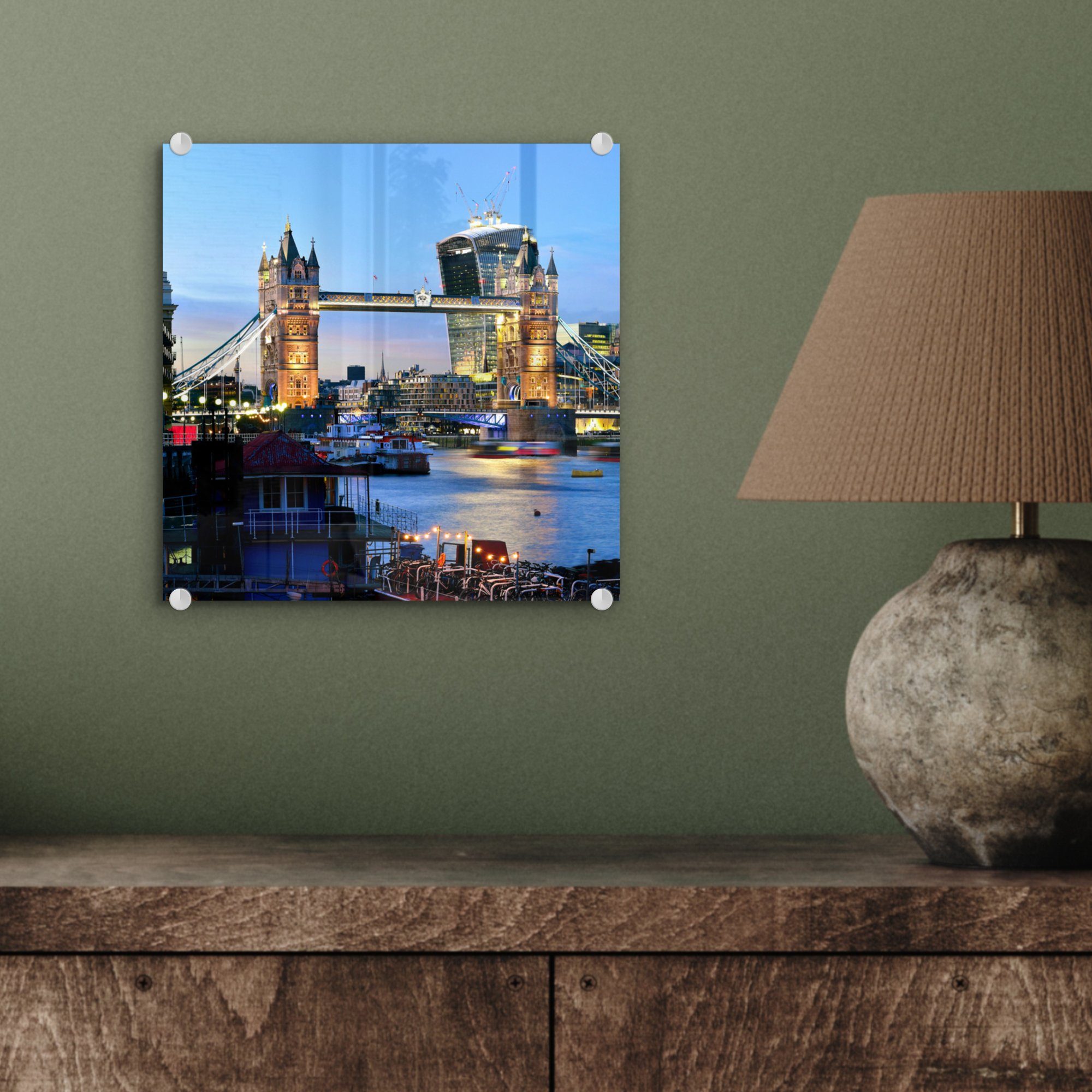- (1 auf Tower St), in Glas Glasbilder Bridge Die Acrylglasbild Glas Bilder - beleuchtete London, Wandbild Foto Wanddekoration MuchoWow auf -