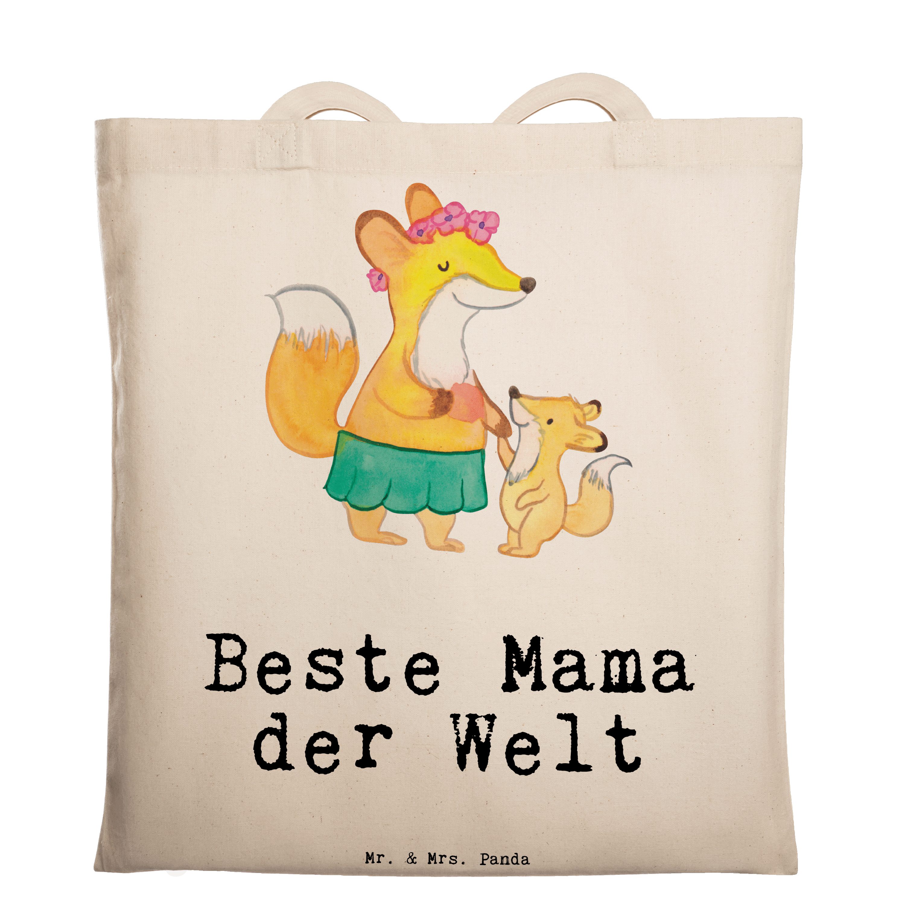 Mr. & Mrs. Panda Tragetasche Fuchs Beste Mama der Welt - Transparent - Geschenk, Tochter, Geschenk (1-tlg)