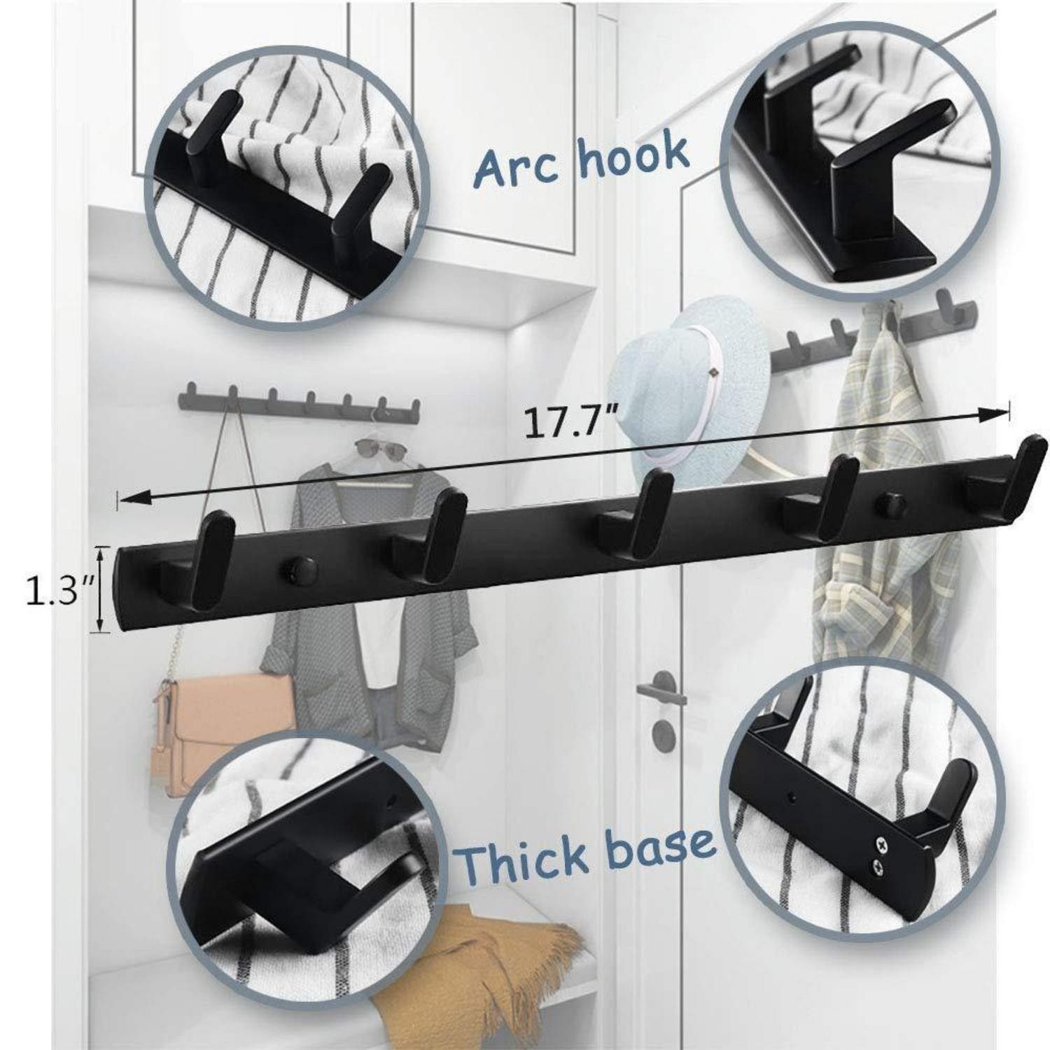LuxusKollektion Wandhaken Wandgarderobe Haken Schwarz 50cm, (1-St)
