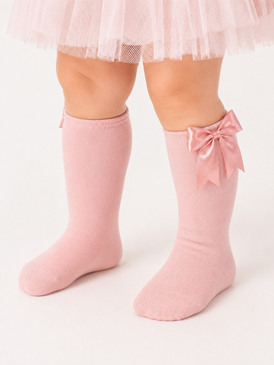 La Bortini Kniestrümpfe Lange Socken für Kinder Mädchen Strümpfe mit Schleifen (1 Paar festliche socks) elastisch, weich, in Puderrosa, Größe 21 bis 32