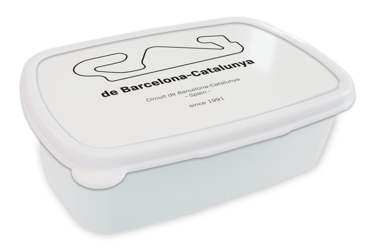 MuchoWow Lunchbox Formel 1 - Rennstrecke - Barcelona, Kunststoff, (2-tlg), Brotbox für Kinder und Erwachsene, Brotdose, für Jungs und Mädchen weiß