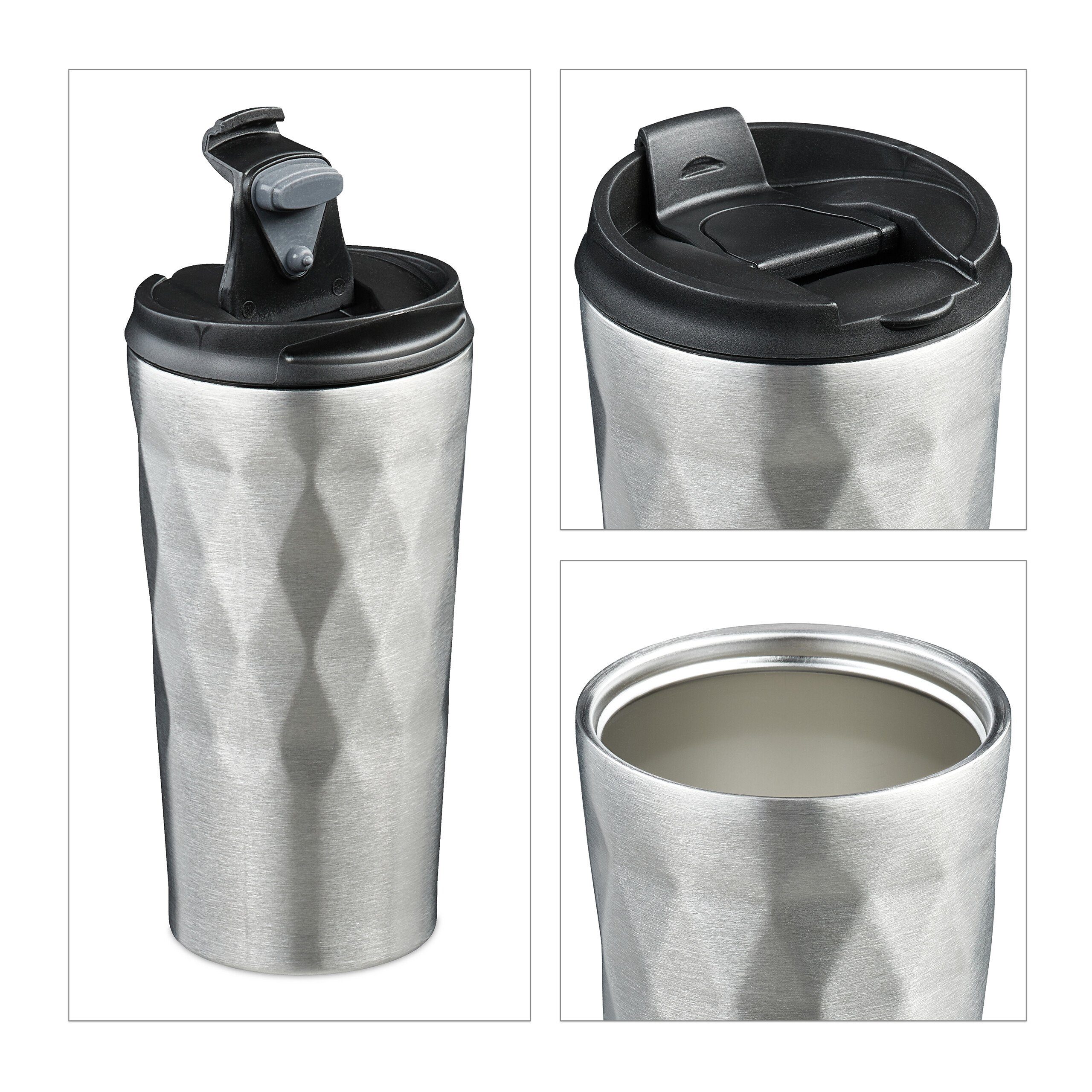 relaxdays Thermobecher Edelstahl 350ml, Edelstahl