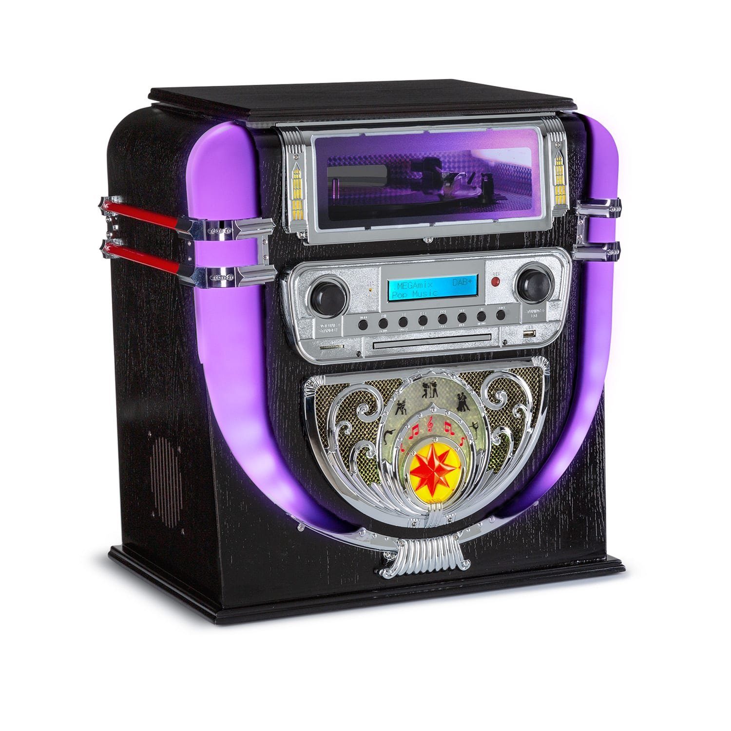 (DAB+/FM-Radiotuner, Mini Aufnahmefunktion) Auna SD USB Uhrzeitanzeige Bluetooth Retro Graceland Stereoanlage