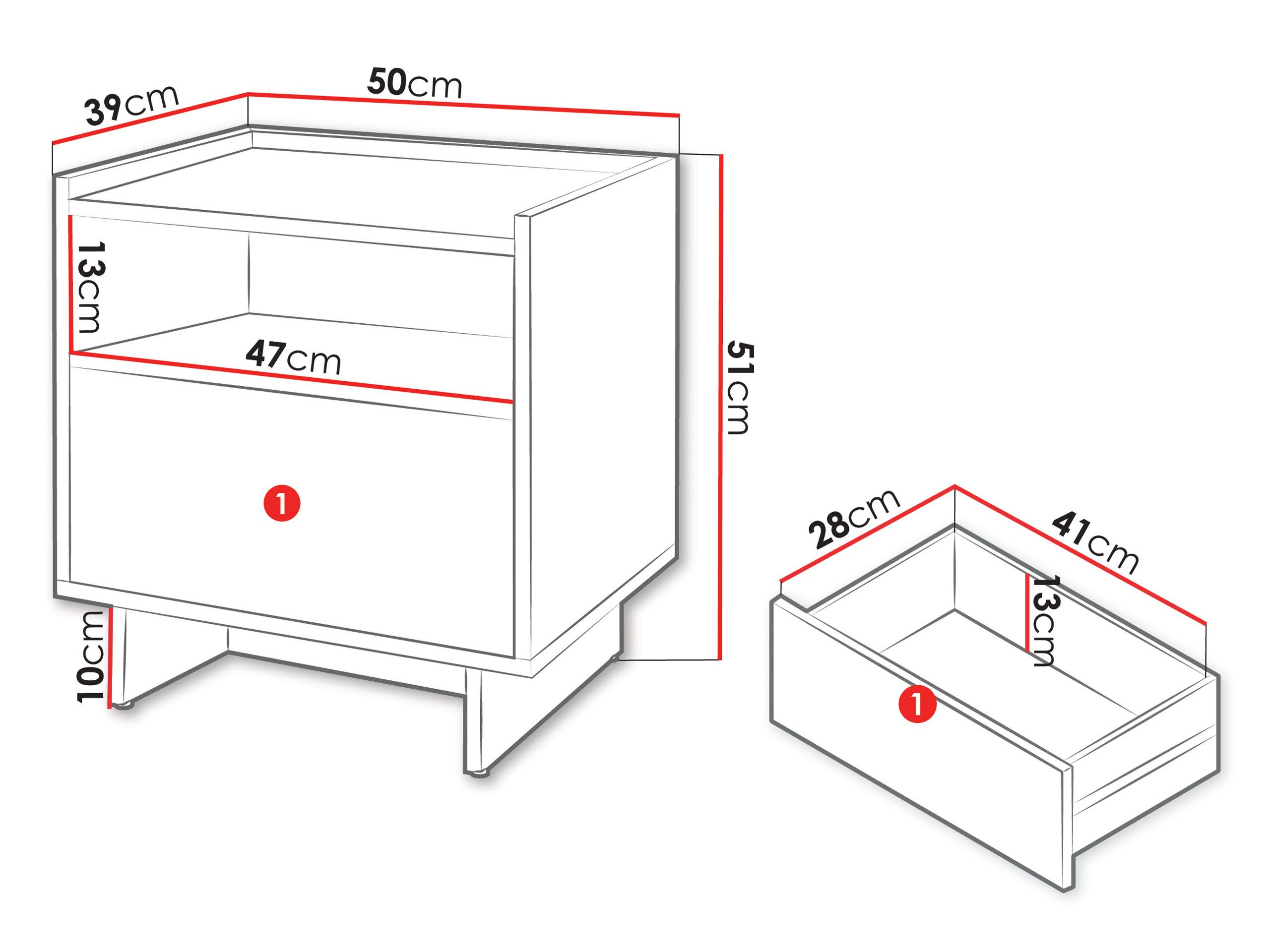 MIRJAN24 Nachttisch Yasumi S50 (mit Schublade), Push to open, 50x39x51 cm – Bild 5 von 5