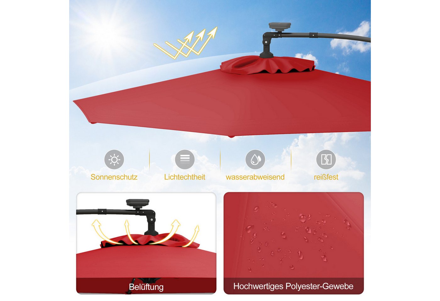 Thumbnail - COSTWAY Sonnenschirm, LxB: 300,00x300,00 cm, mit LED, Kurbel, neigbar