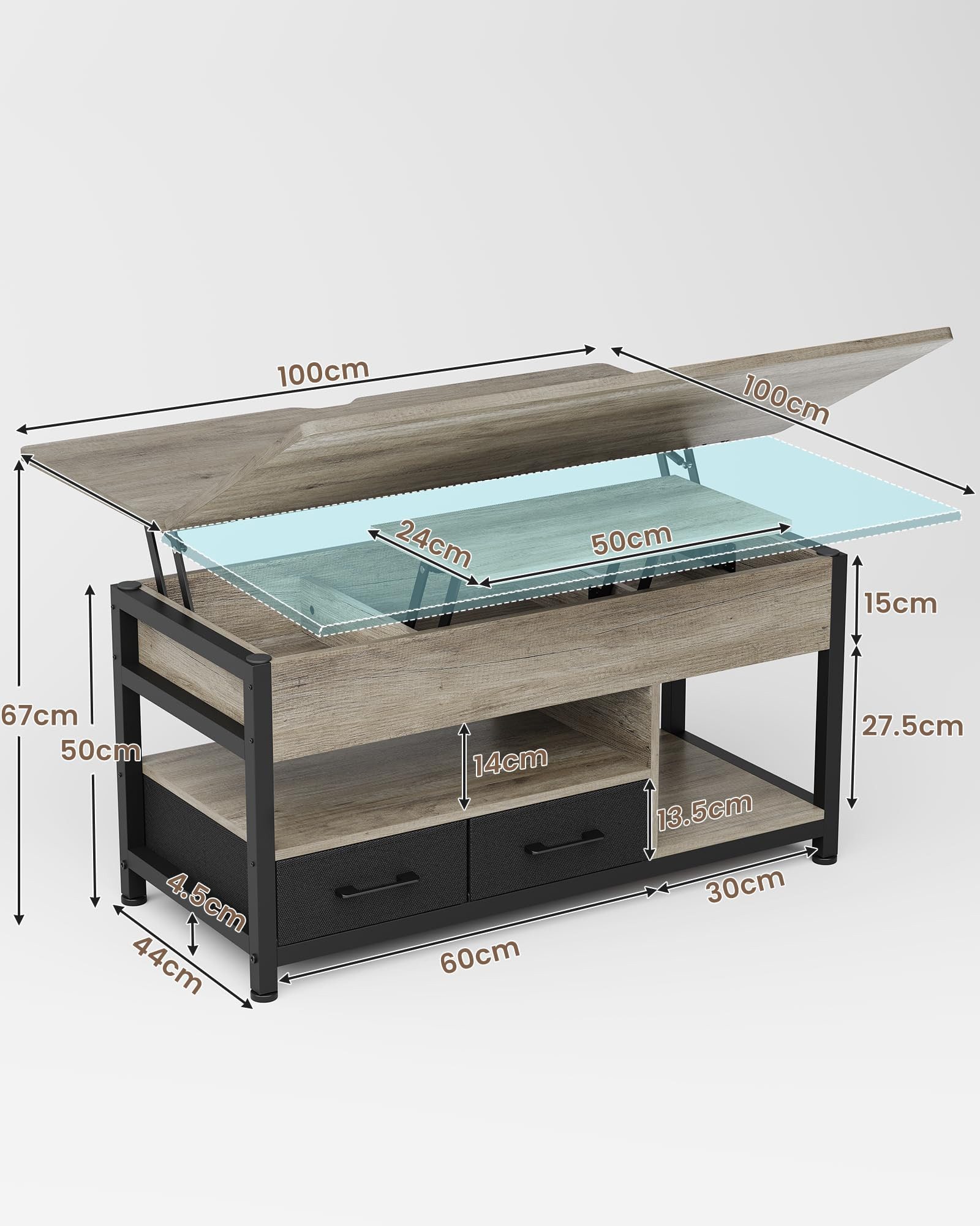 MSMASK Couchtisch 3-in-1-Multifunktions-Wohnzimmertisch mit 2 Schubladen, günstig online kaufen