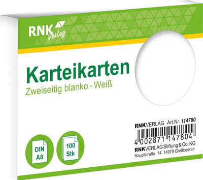 RNK Verlag Fotopapier Karteikarten - DIN A8, blanko, weiß, 100 Karten